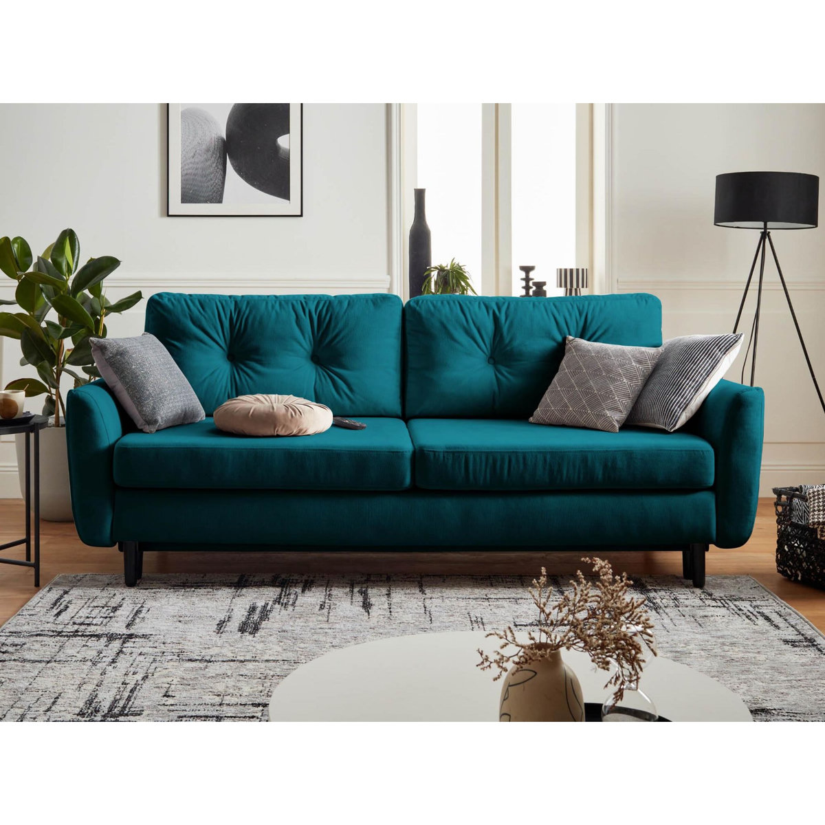 LISA DESIGN Nils - canapé droit 3 places convertible - avec coffre de rangement - velours