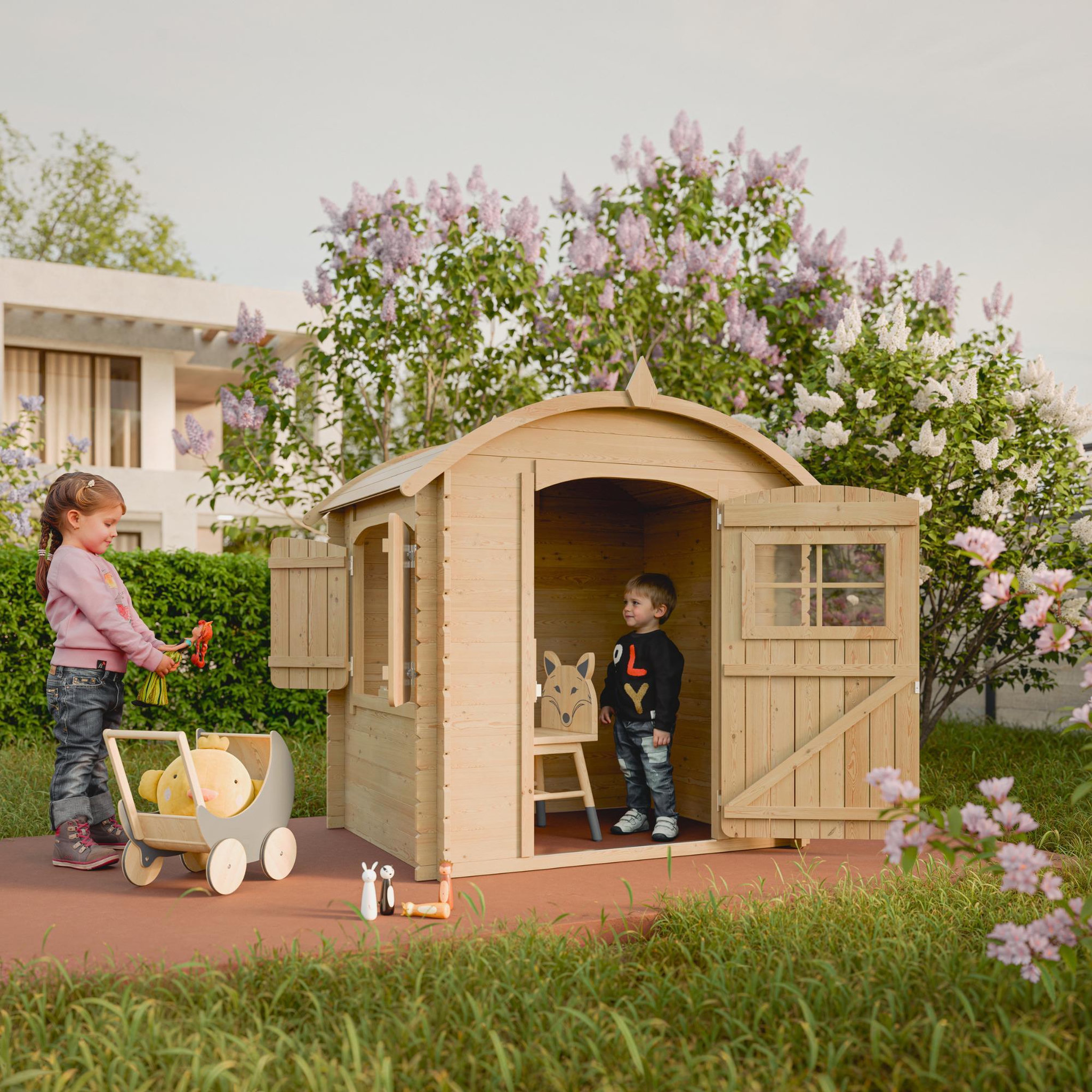 Voir la diapositive 6 : TIMBELA Maison en bois pour enfants sans plancher maison de jeux pour l'extérieur 112x146x145cm m505-1