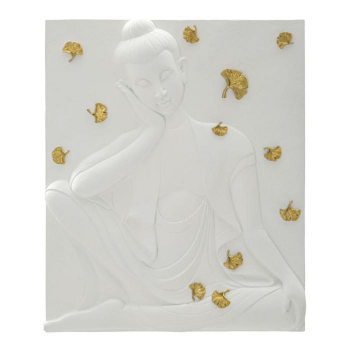 Paris Prix Décoration Murale en Résine  Bouddha  55cm Blanc & Or