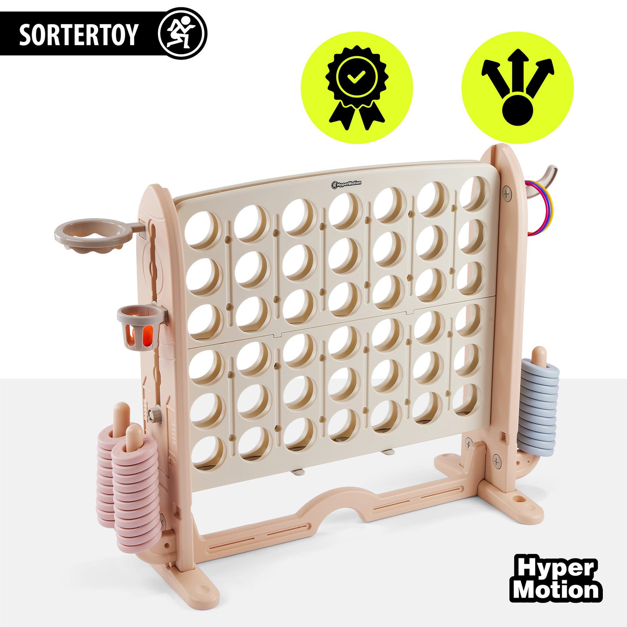 Voir la diapositive 2 : HYPERMOTION Centre de Jeux 4 en 1 en PEHD Puissance 4 Basket Anneaux et Golf Dim 109x41cm Beige-Gris