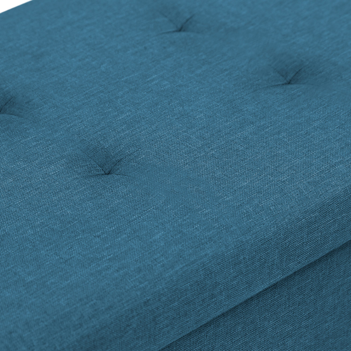 ID MARKET Banc coffre rangement sur pieds 76 cm tissu bleu canard