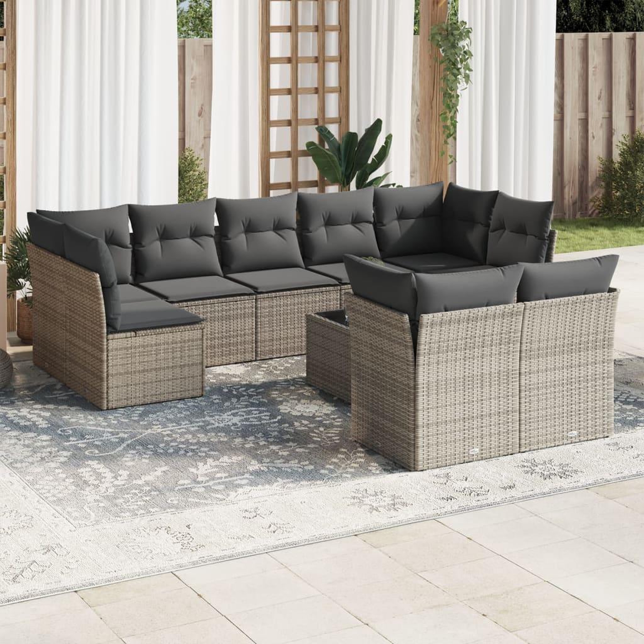 VIDAXL Salon de jardin avec coussins 10 pcs gris resine tressee