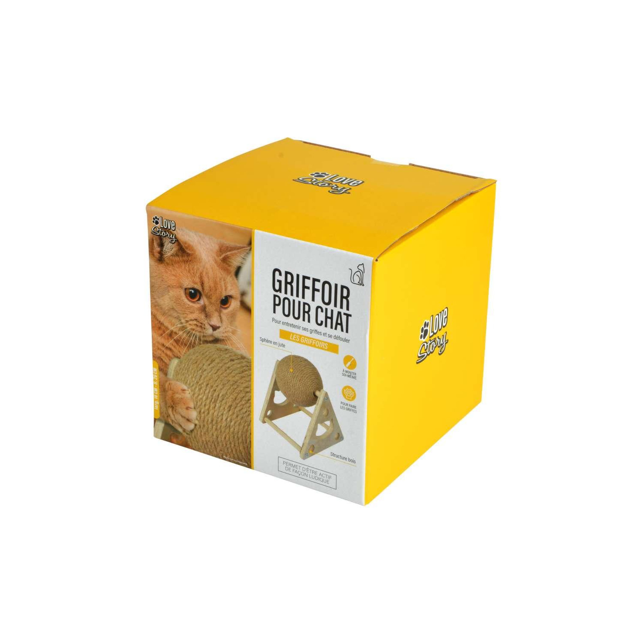 Voir la diapositive 2 : LOVE STORY Griffoir pour chat malo avec boule rotative - beige
