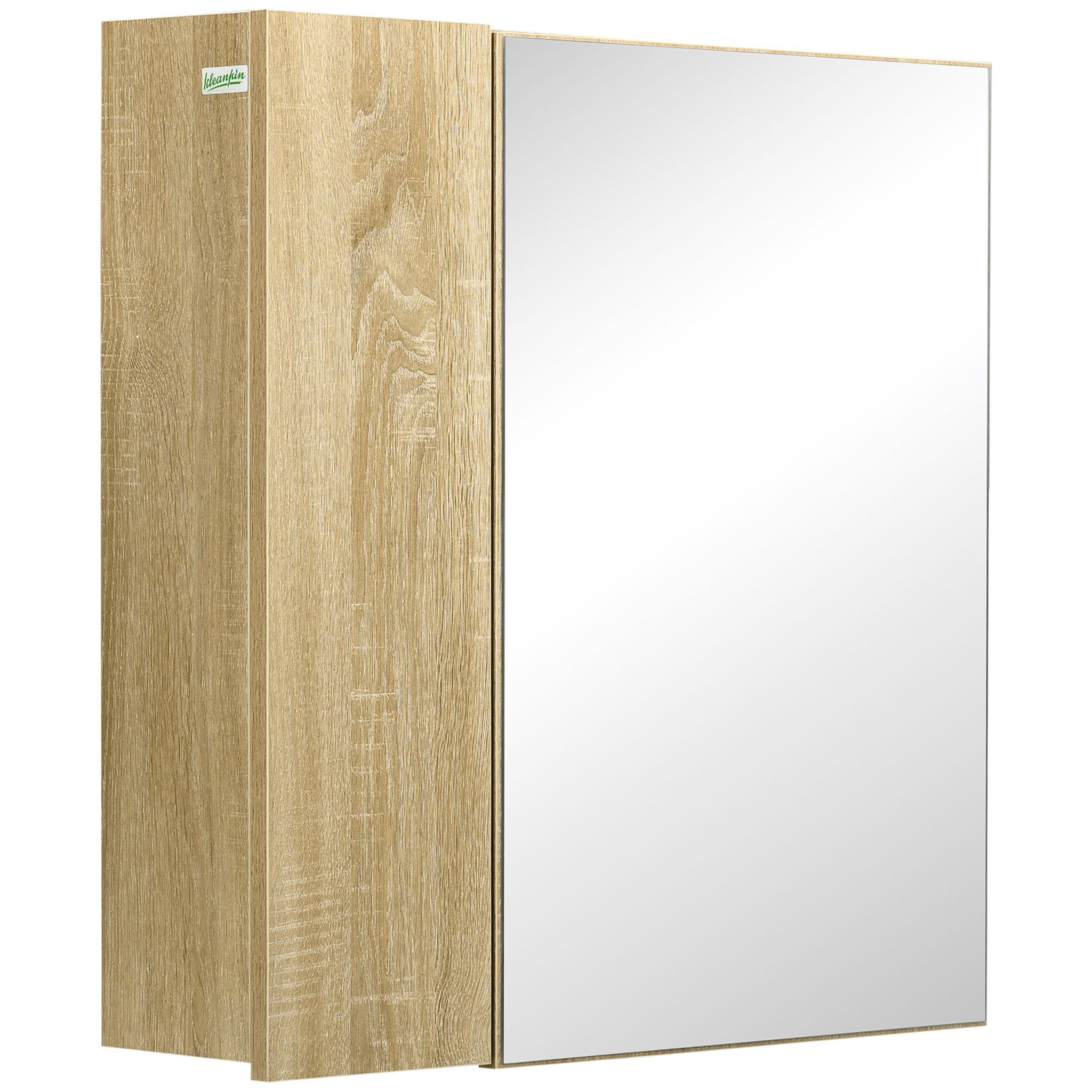 Voir la diapositive 1 : KLEANKIN Armoire miroir de salle de bain - 2 portes, 2 étagères - kit installation murale fourni - panneaux aspect chêne clair