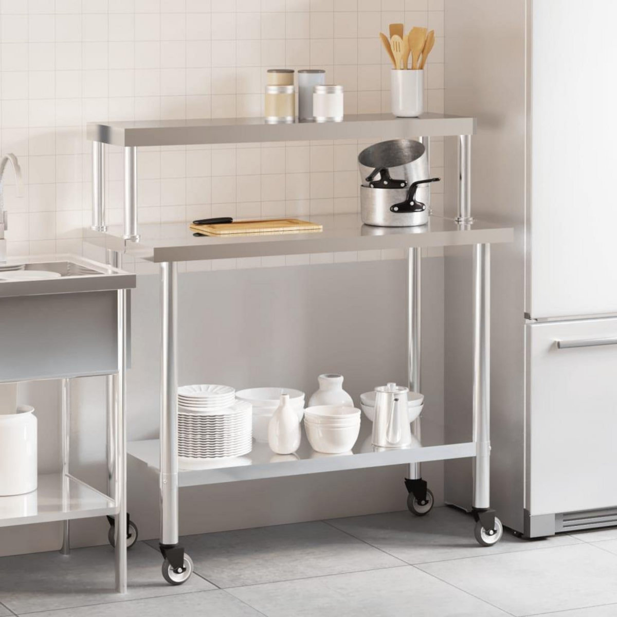 VIDAXL Table de travail de cuisine avec etagere 110x55x120 cm inox