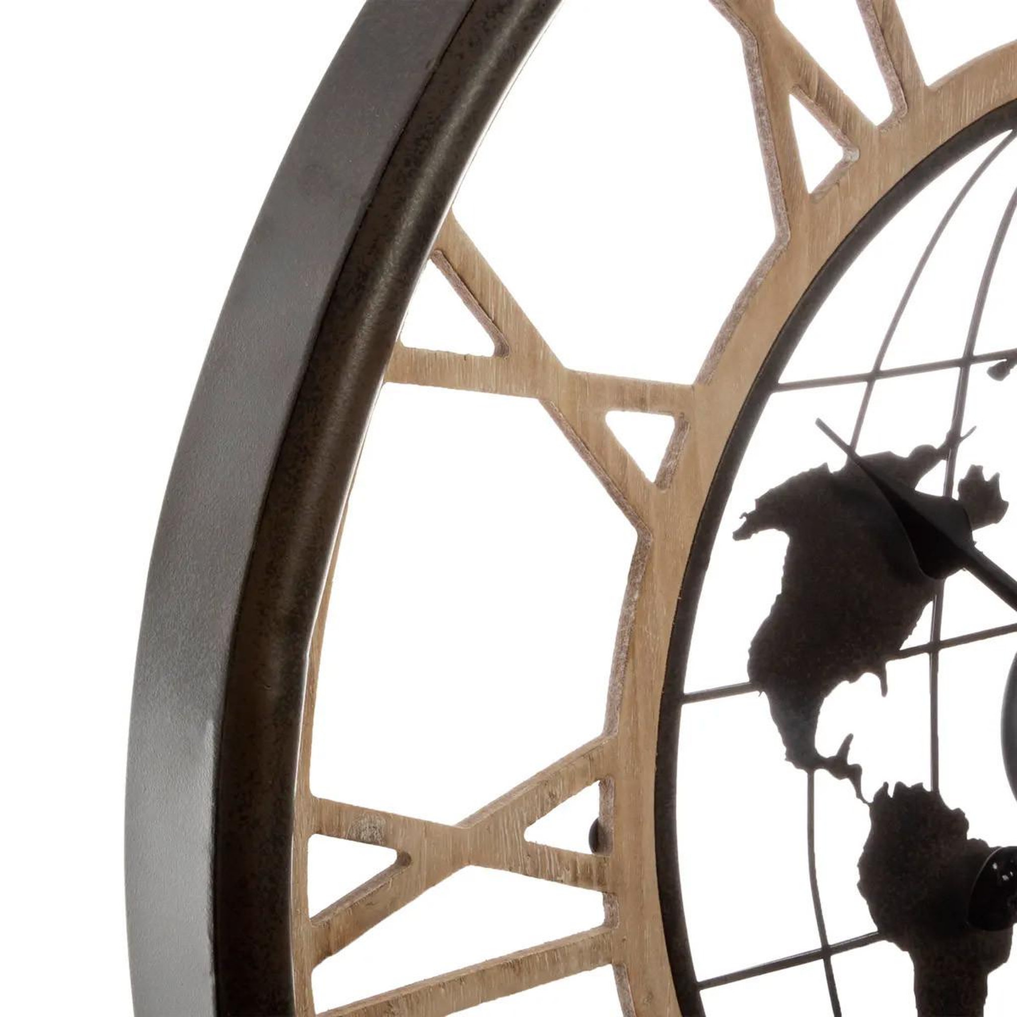 Voir la diapositive 2 : ATMOSPHERA Pendule ronde en métal  monde  67cm naturel