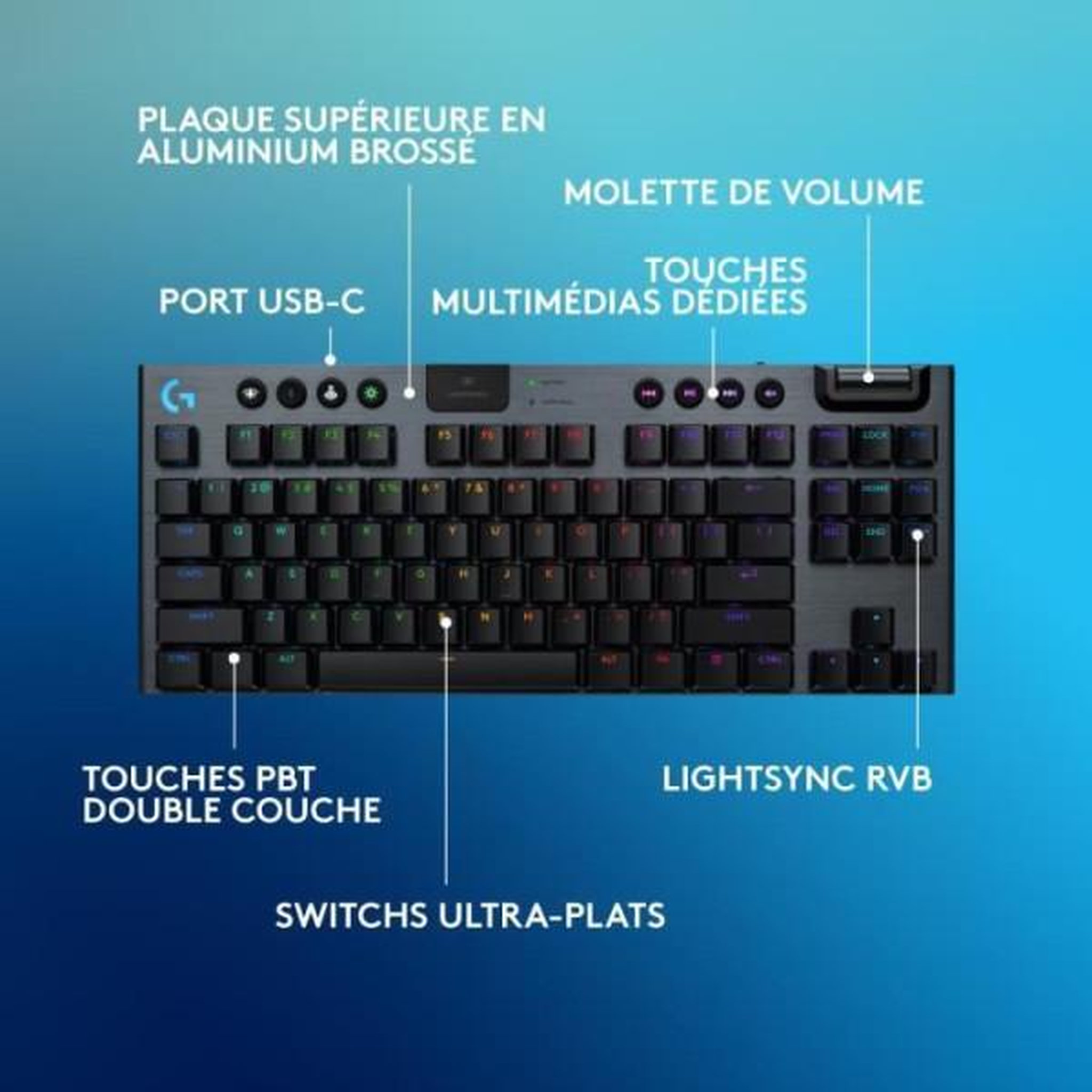 Voir la diapositive 6 : Logitech Clavier gamer sans fil G915 X Lightspeed TKL Clicky Noir
