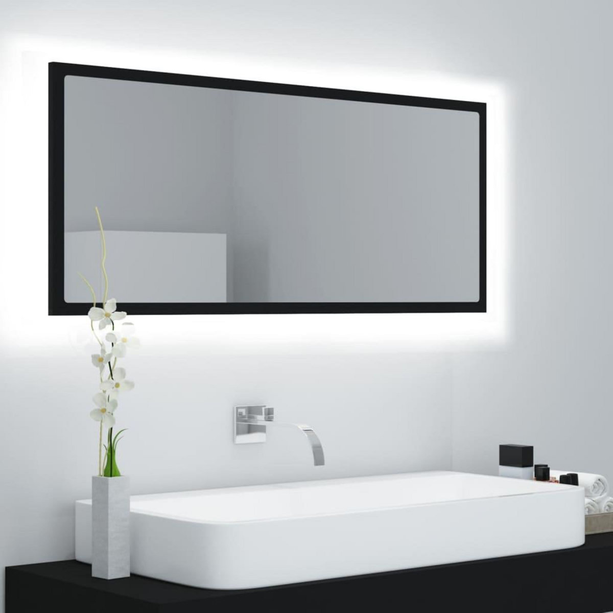 VIDAXL Miroir a LED de salle de bain Noir 100x8,5x37 cm Acrylique