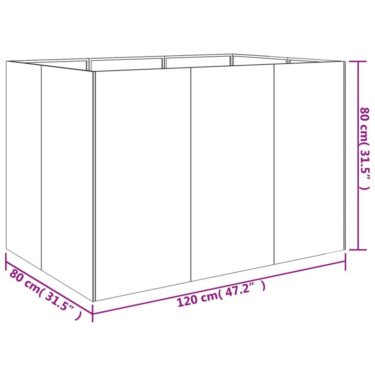 VIDAXL Lit sureleve de jardin 120x80x80 cm acier corten