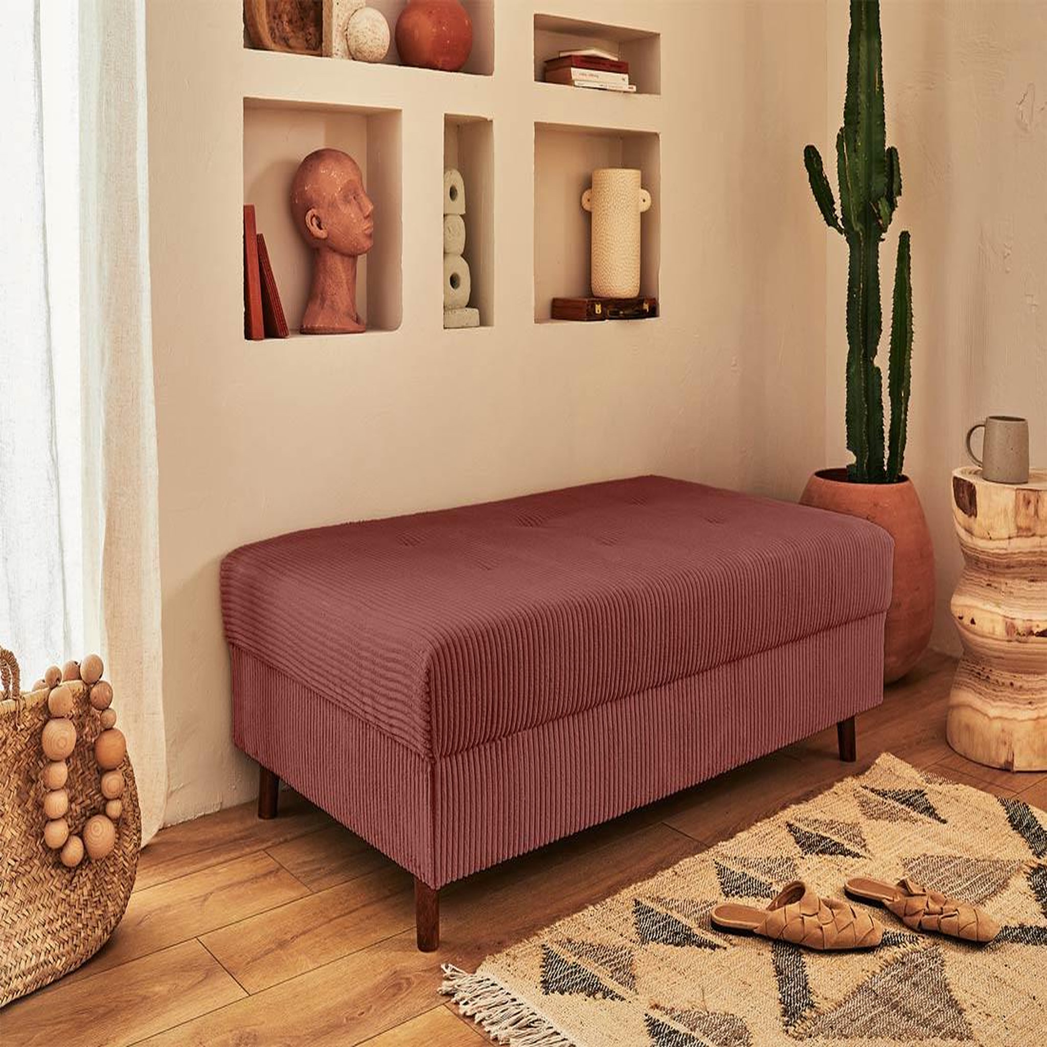 Voir la diapositive 4 : LISA DESIGN Rune - canapé d'angle droit - 4 places - avec pouf d'appoint - en velours côtelé