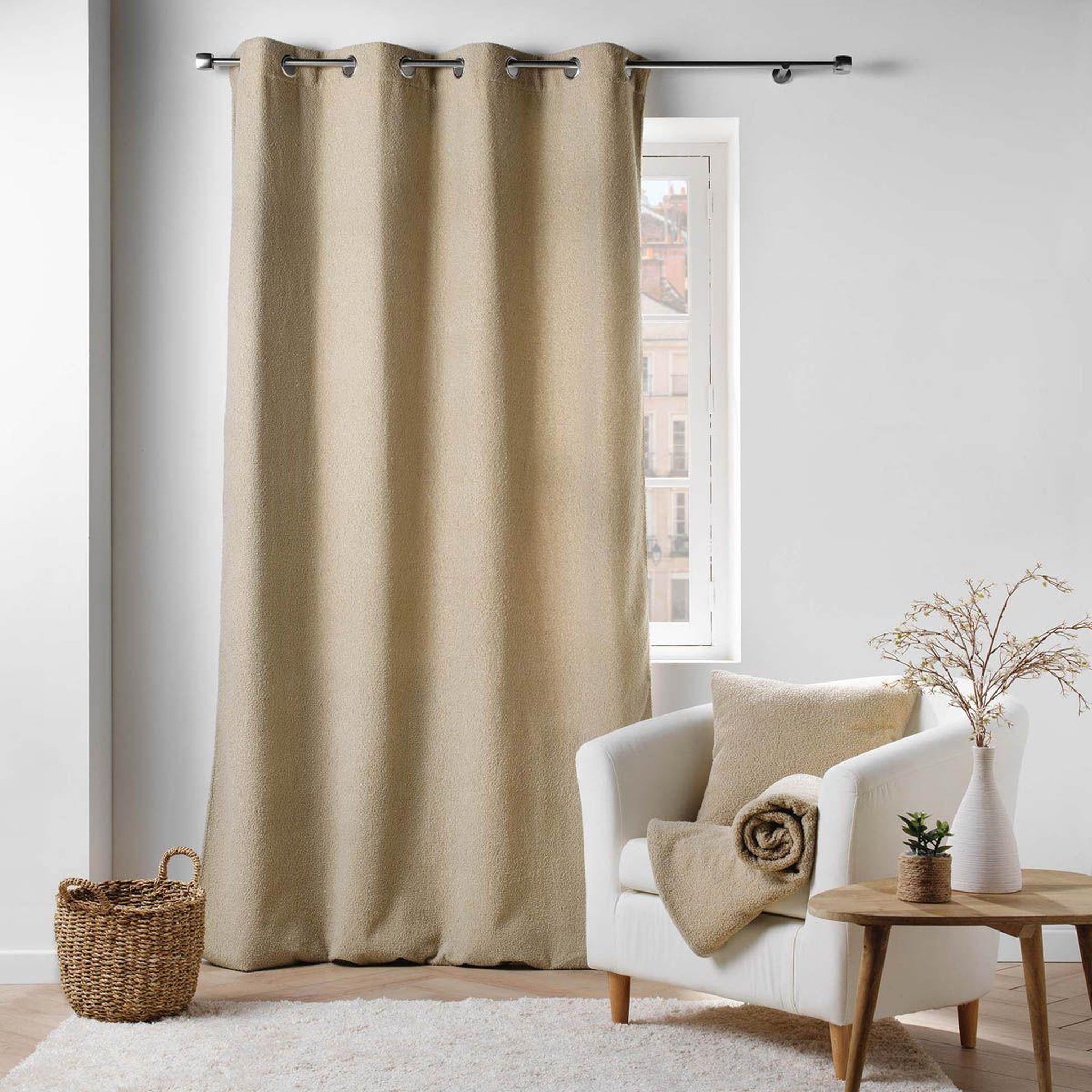 Voir la diapositive 5 : Douceur d'Intérieur Rideau à œillets bouclette  wooly  140x240cm beige