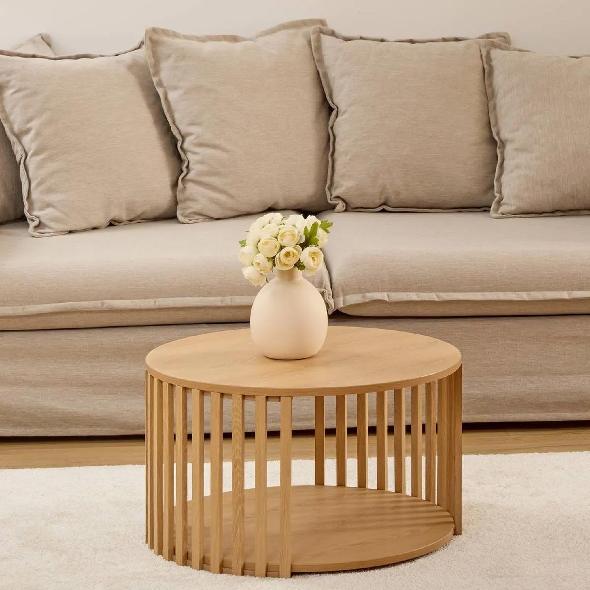 Voir la diapositive 5 : FIVE Table basse design  slat  60cm beige