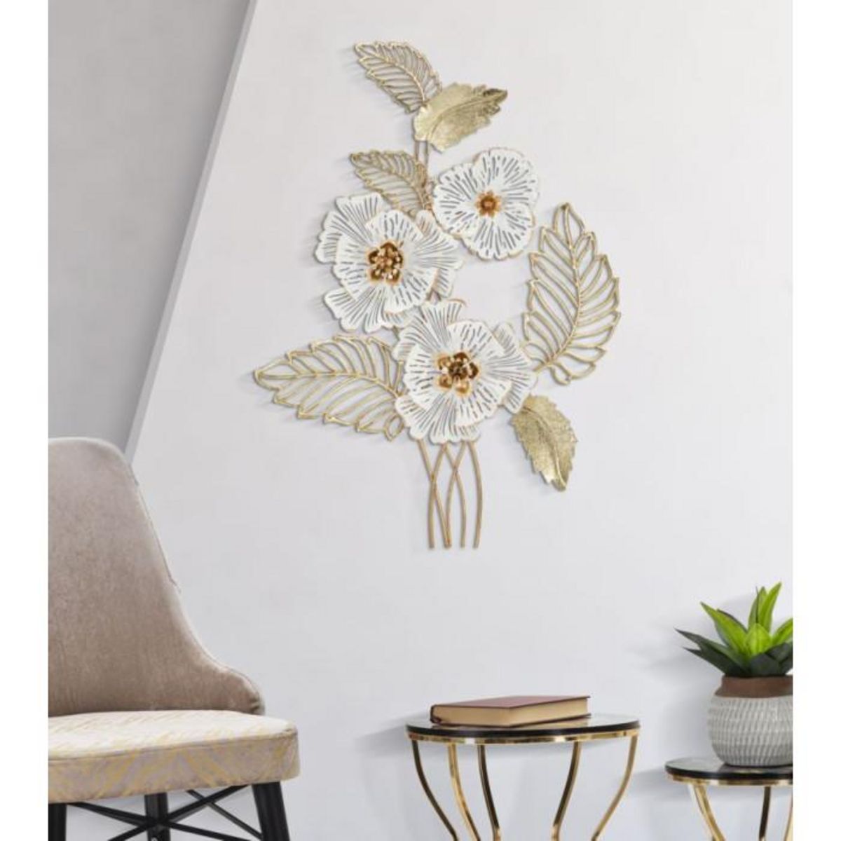 Paris Prix Décoration Murale en Métal  Whity  73cm Blanc & Or