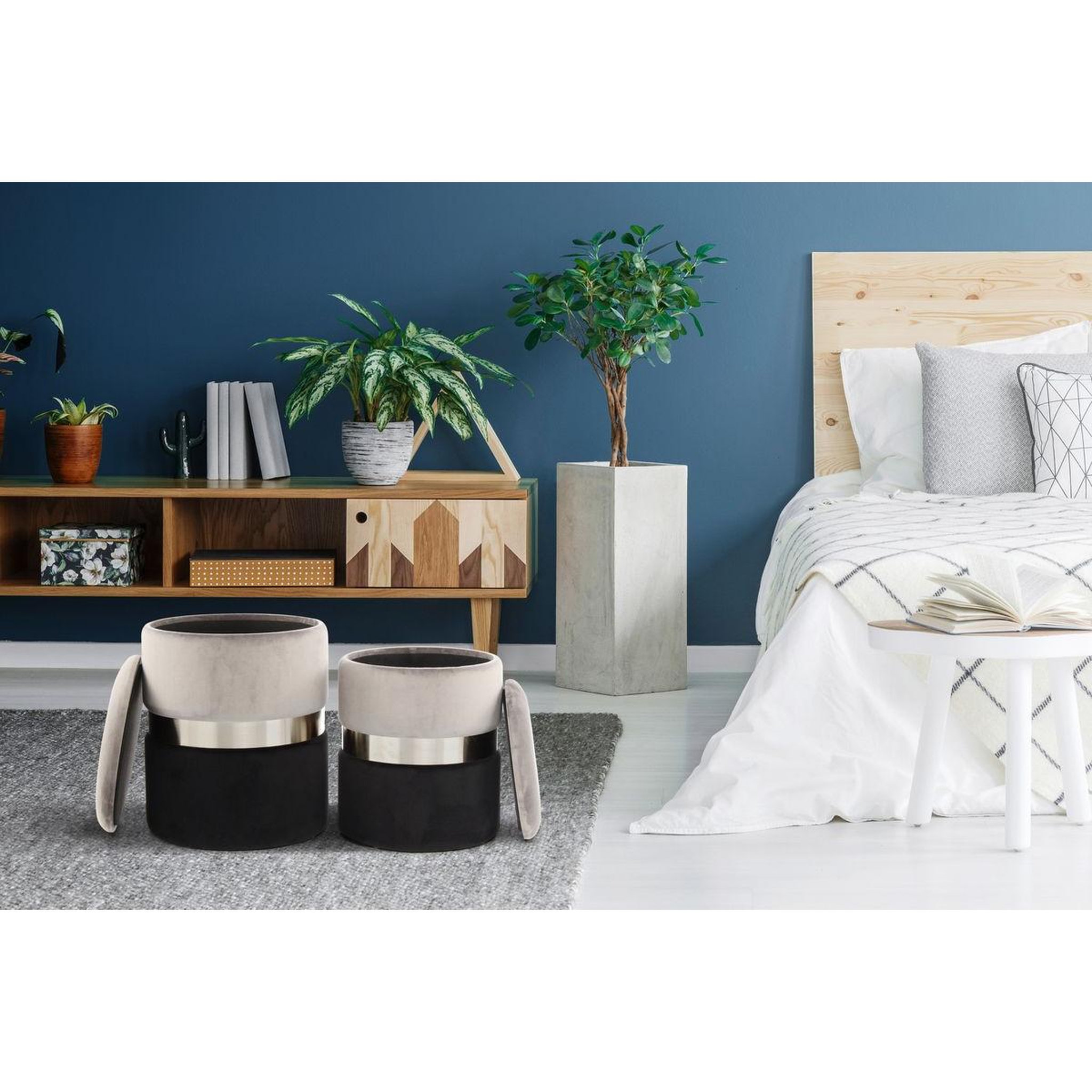 Voir la diapositive 3 : Paris Prix Lot de 2 poufs & coffres de rangement  zora  44cm gris & noir