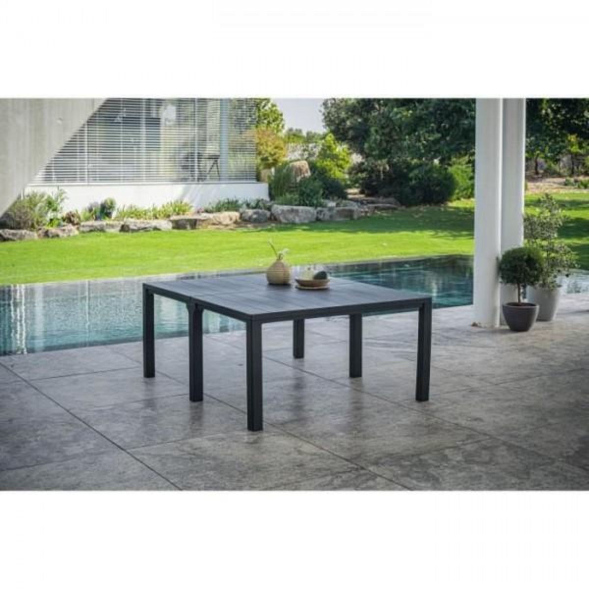 Keter Table de jardin - Rectangulaire - Coloris : gris graphite - En résine - Modulable 3 en 1 - JULIE DOUBLE - Allibert by KETER