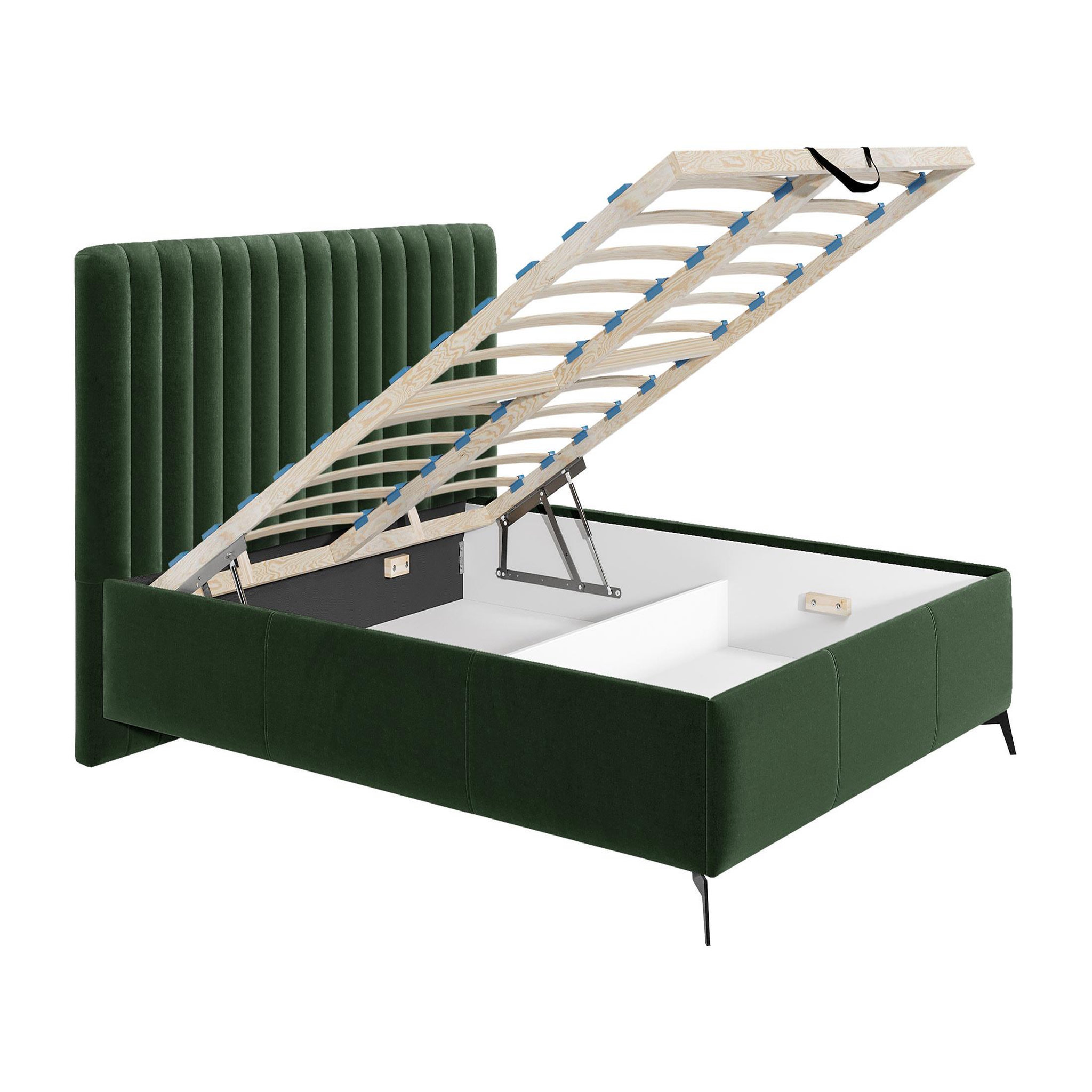 Voir la diapositive 2 : BEST MOBILIER Mendoza - lit coffre - 160x200 - sommier inclus - en velours