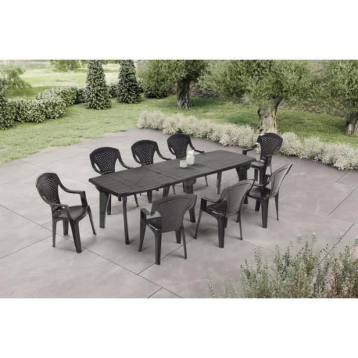 MARKET24 Table de jardin pliante Lipari 2 - 8 a 10 places - Gris anthracite - Polypropylene