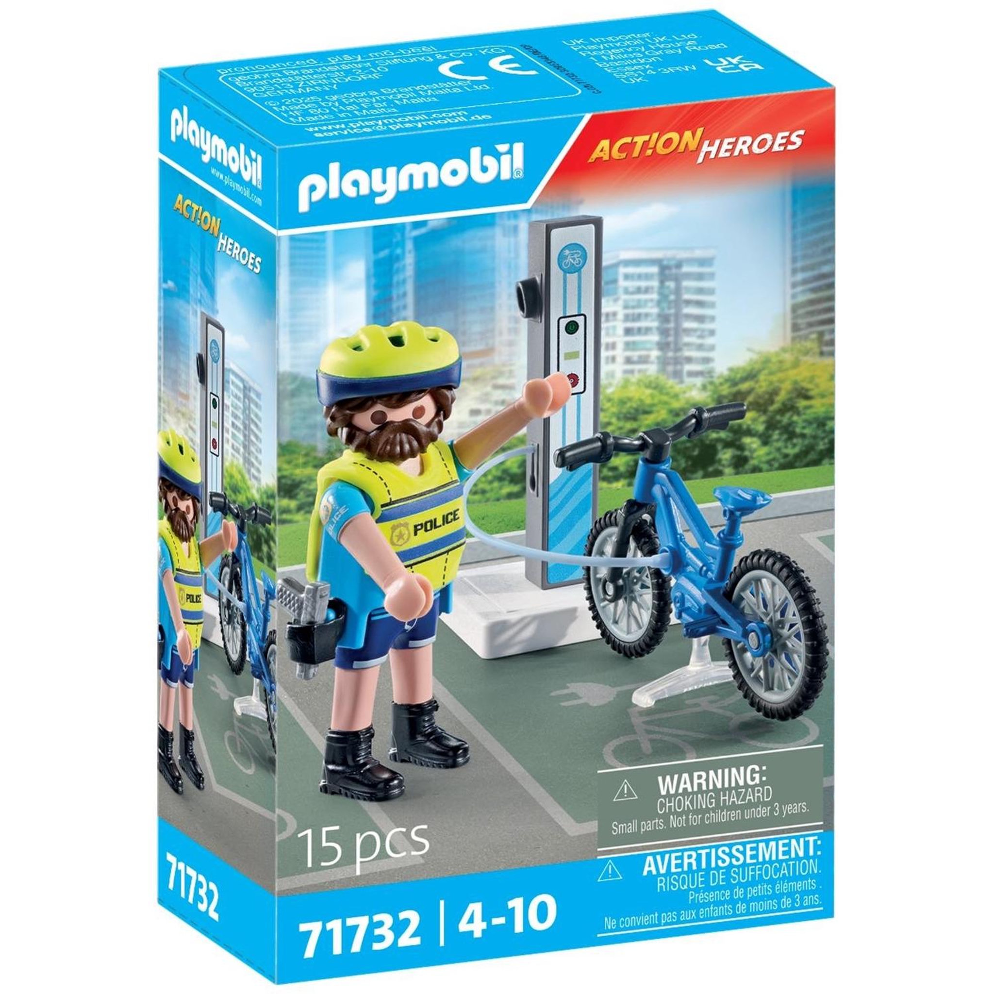 PLAYMOBIL Action Heroes Policier cycliste et borne de recharge électrique