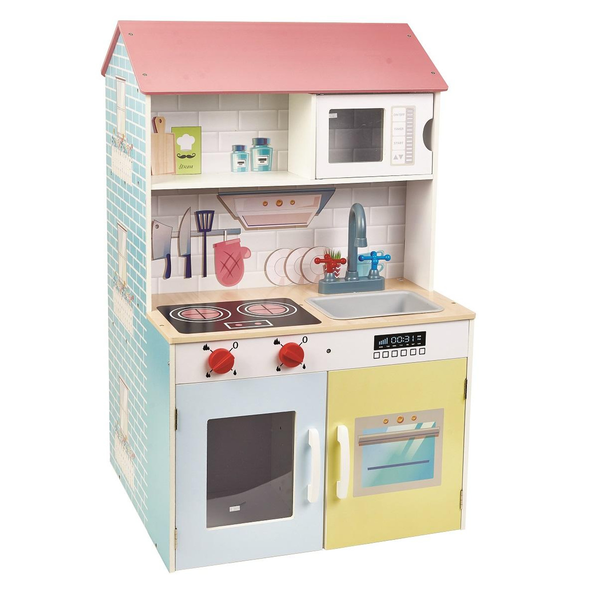 Voir la diapositive 1 : One Two Fun Maison et cuisine en bois 2 en 1