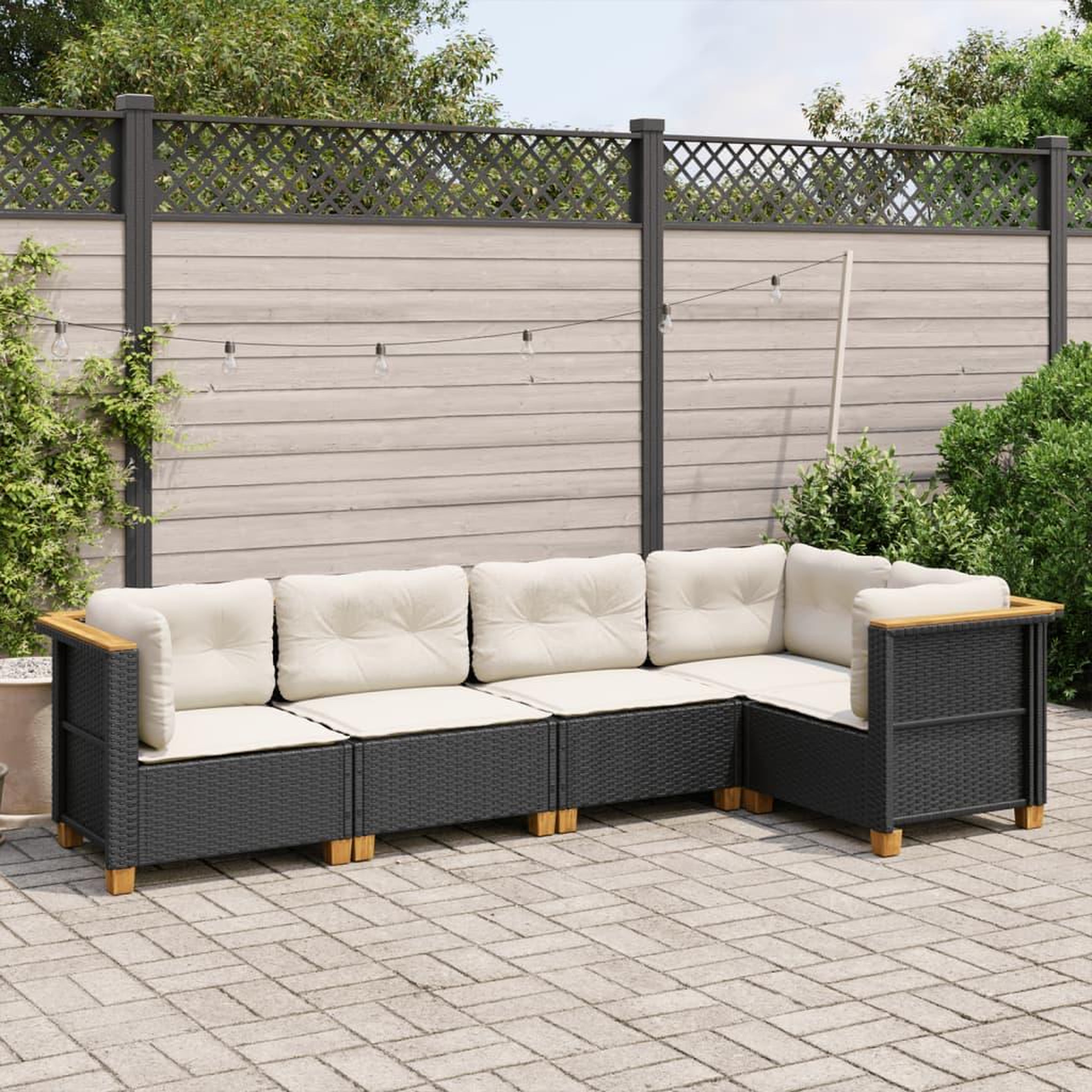 VIDAXL Salon de jardin 5 pcs avec coussins noir resine tressee