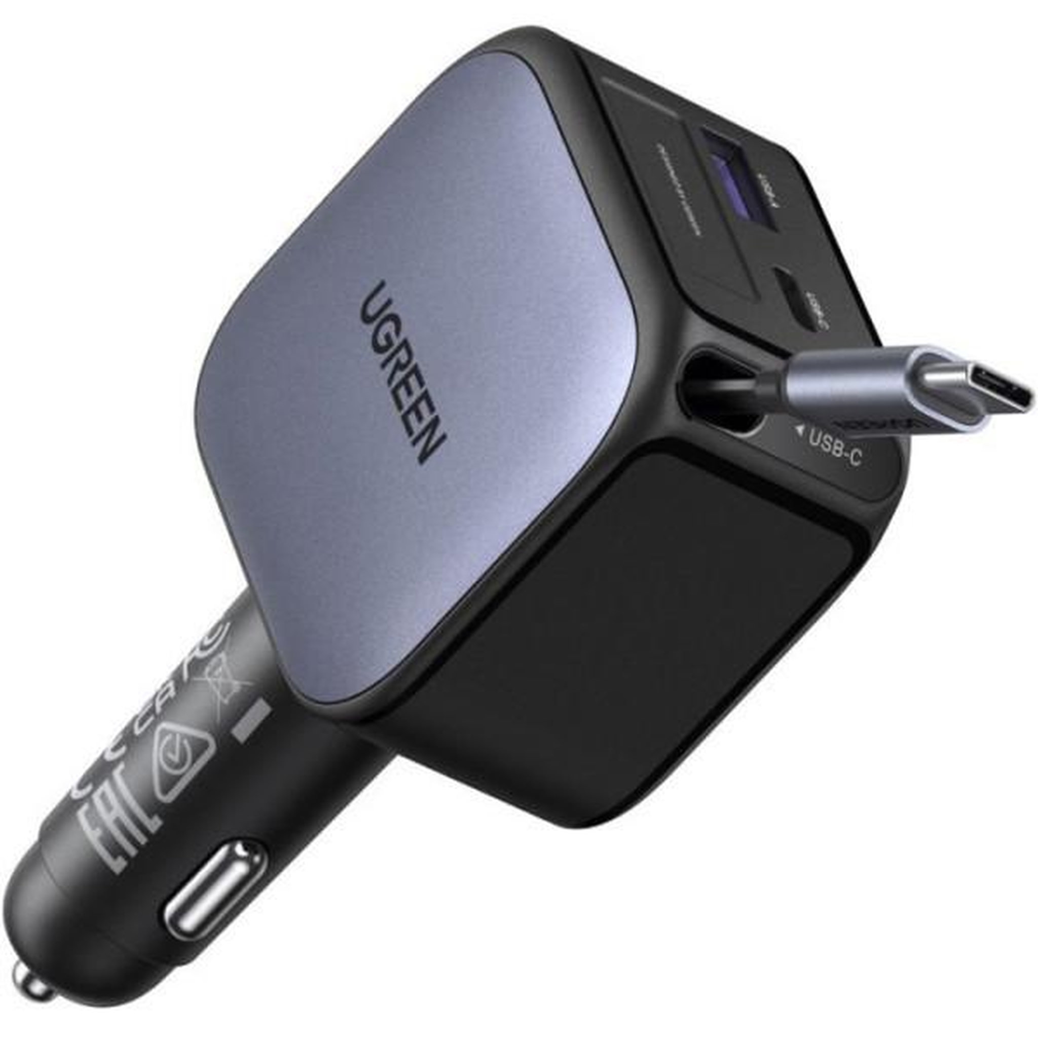 Voir la diapositive 6 : UGREEN Chargeur voiture - UGREEN - 90W - USB-A et USB-C - Rétractable - Noir