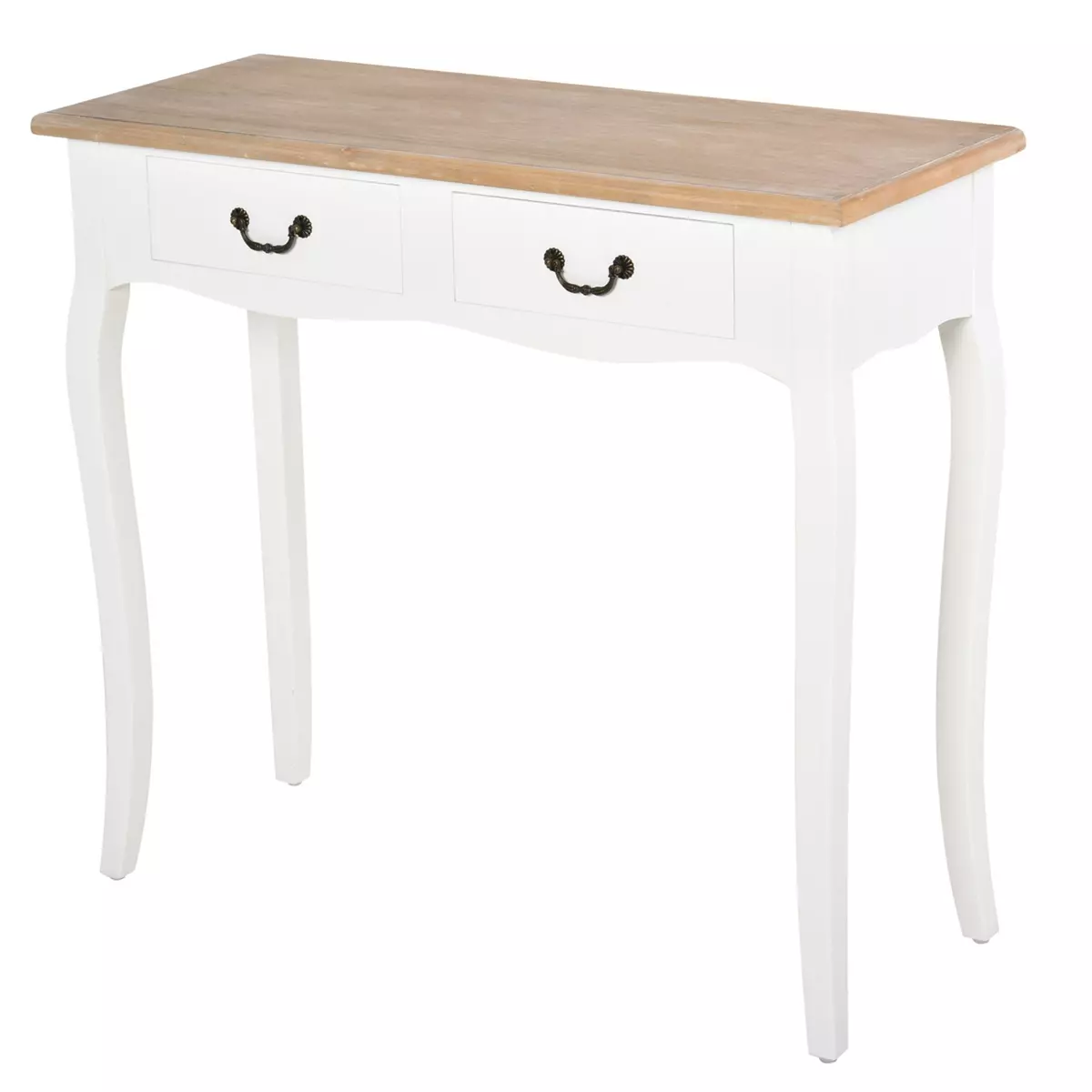 HOMCOM Console style table de drapier style shabby chic 2 tiroirs dim. 87L x 34l x 78H cm MDF bois massif pin clair blanc