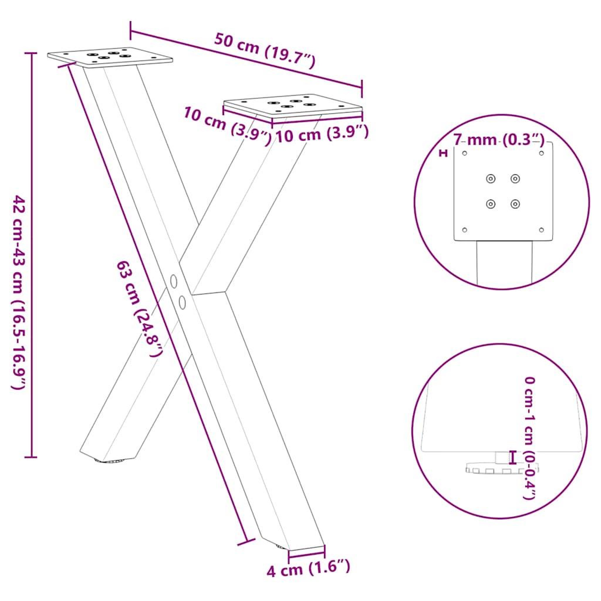 Voir la diapositive 6 : VIDAXL Pieds de table basse forme de X 2 pcs anthracite 50x(42-43) cm