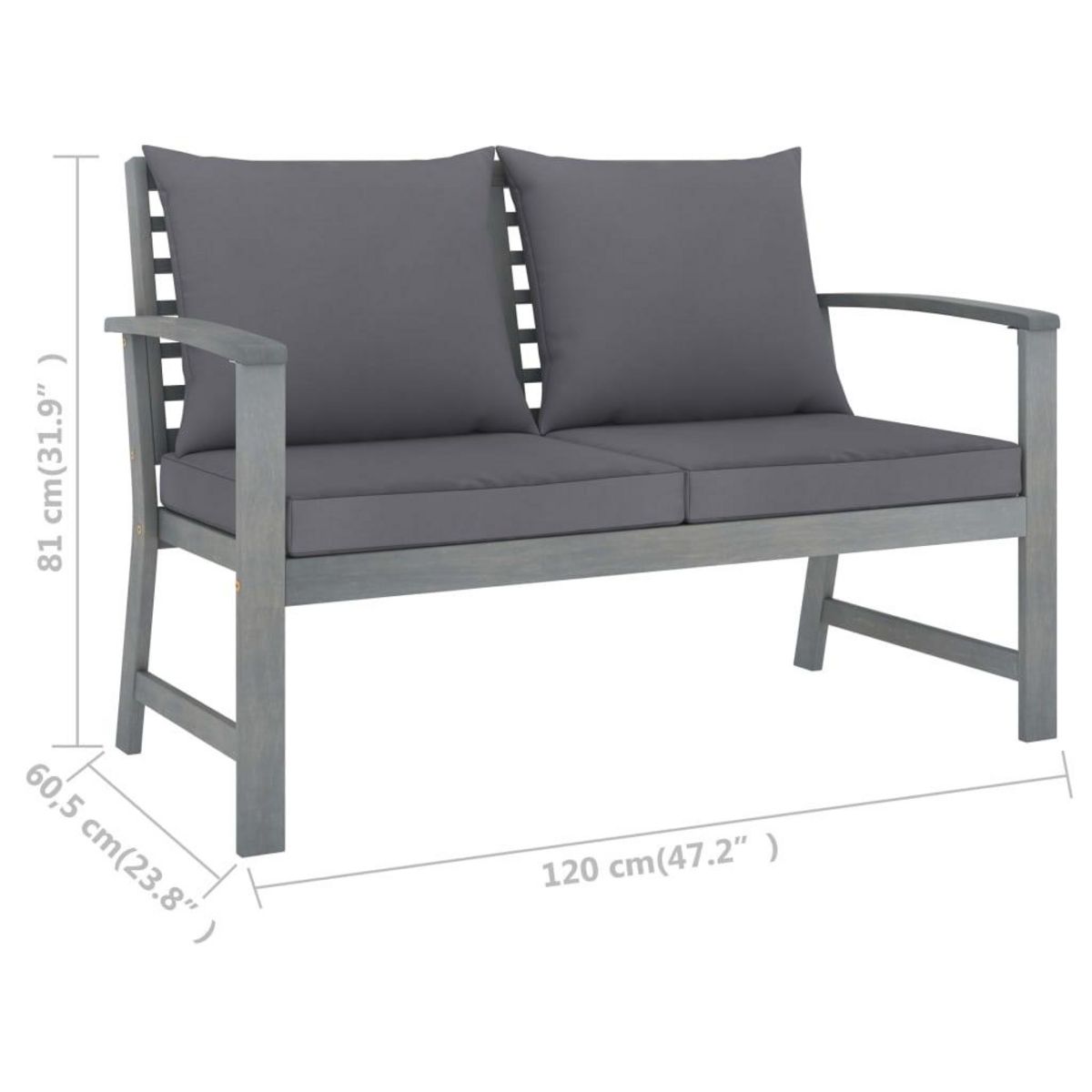 VIDAXL Salon de jardin 3 pcs avec coussin Bois d'acacia solide Gris
