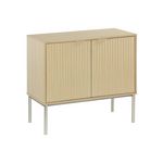SWEEEK Buffet effet bois rainuré et métal champagne. 2 portes 80cm. buffet bas