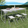 Voir la diapositive 2 : ID MARKET Table de camping pliante réglable en hauteur 160 cm et 6 tabourets blancs