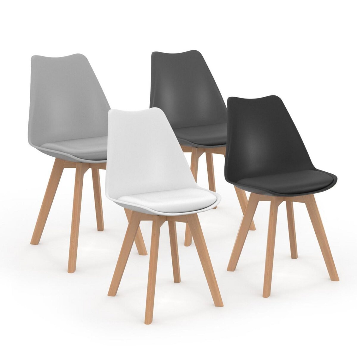 ID MARKET Lot de 4 chaises scandinaves SARA mix color gris foncé, gris clair, blanc et noir