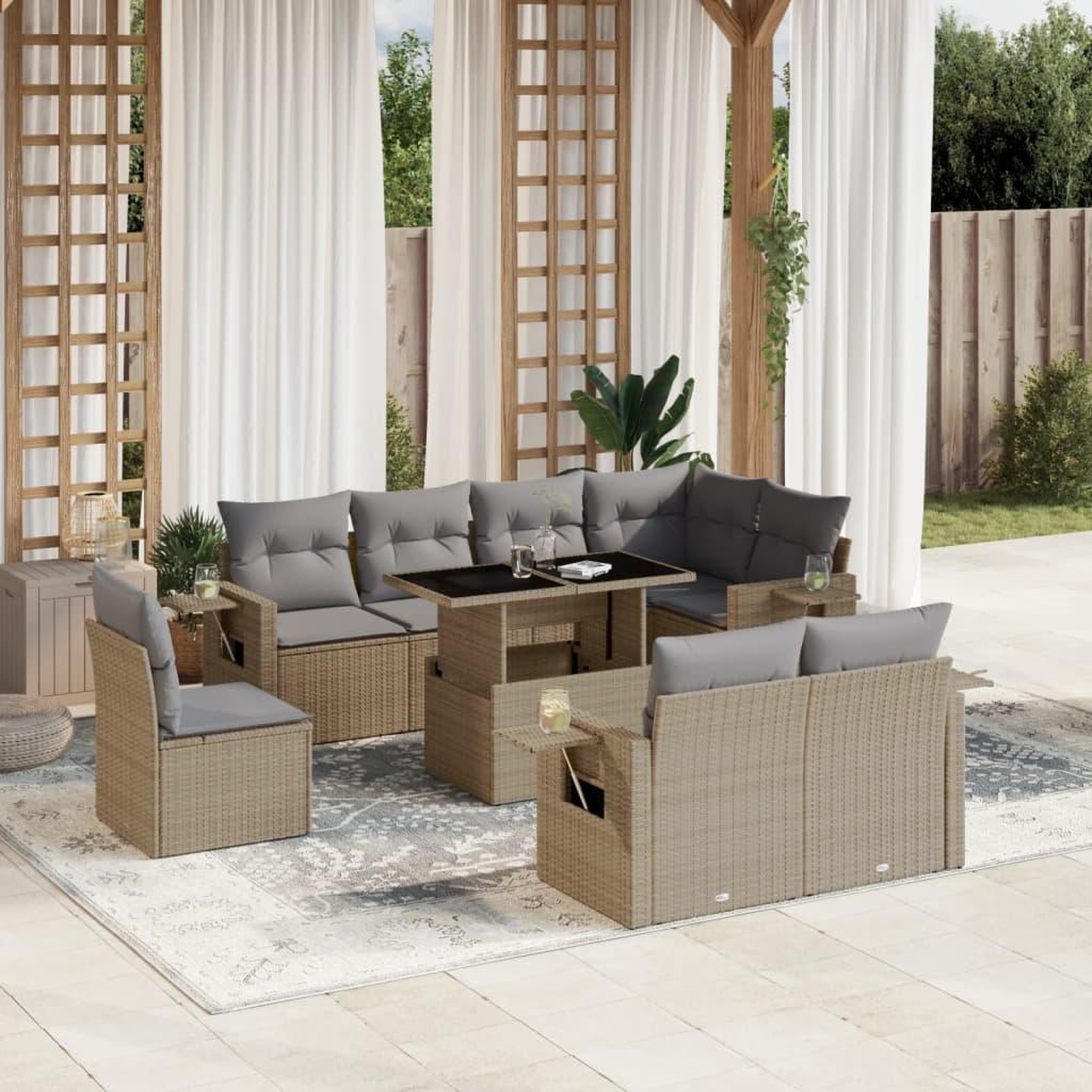 VIDAXL Salon de jardin avec coussins 9 pcs beige resine tressee