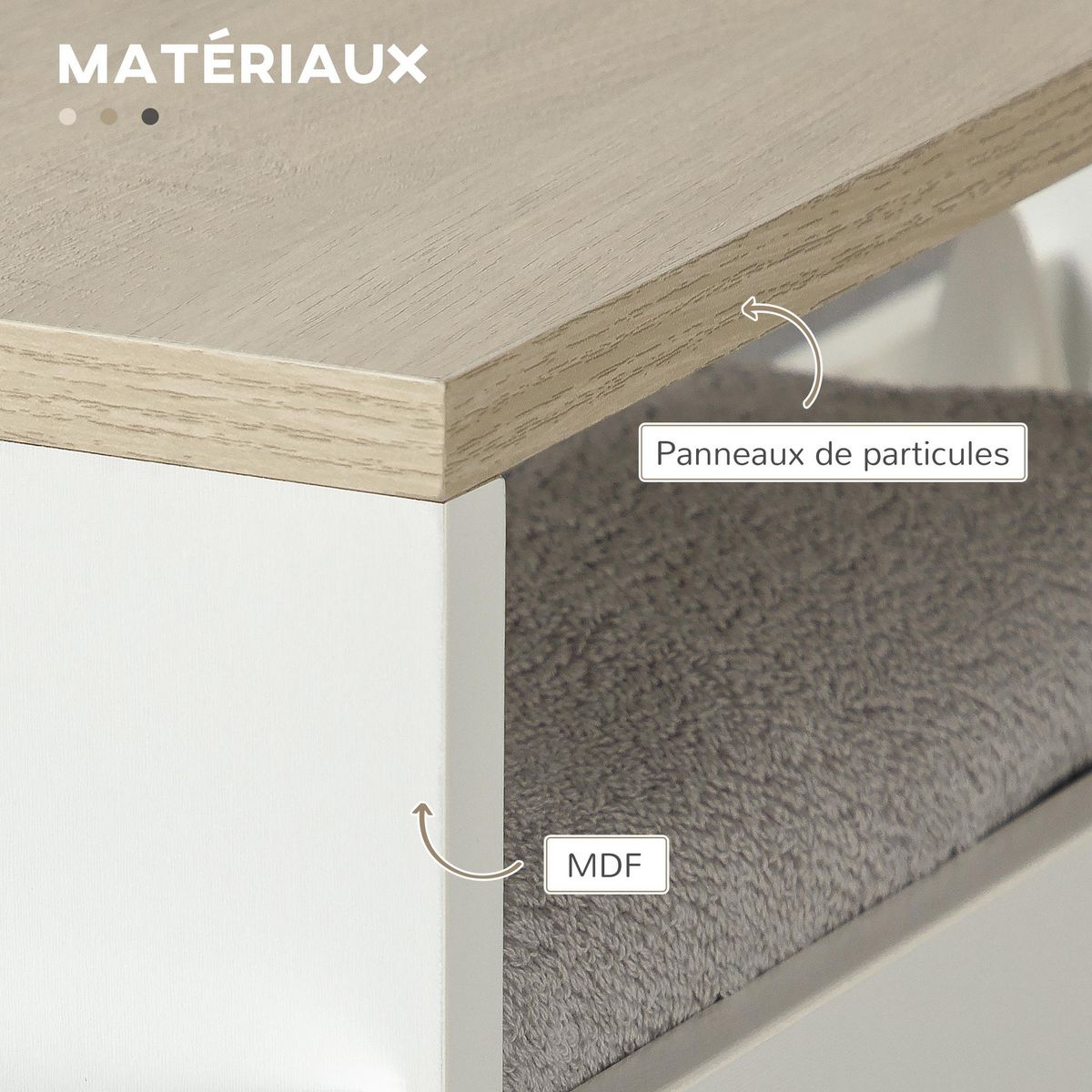 KLEANKIN Meuble bas colonne rangement salle de bain à roulettes 3 niveaux dim. 48L x 15l x 80H cm MDF panneaux blanc aspect chêne clair