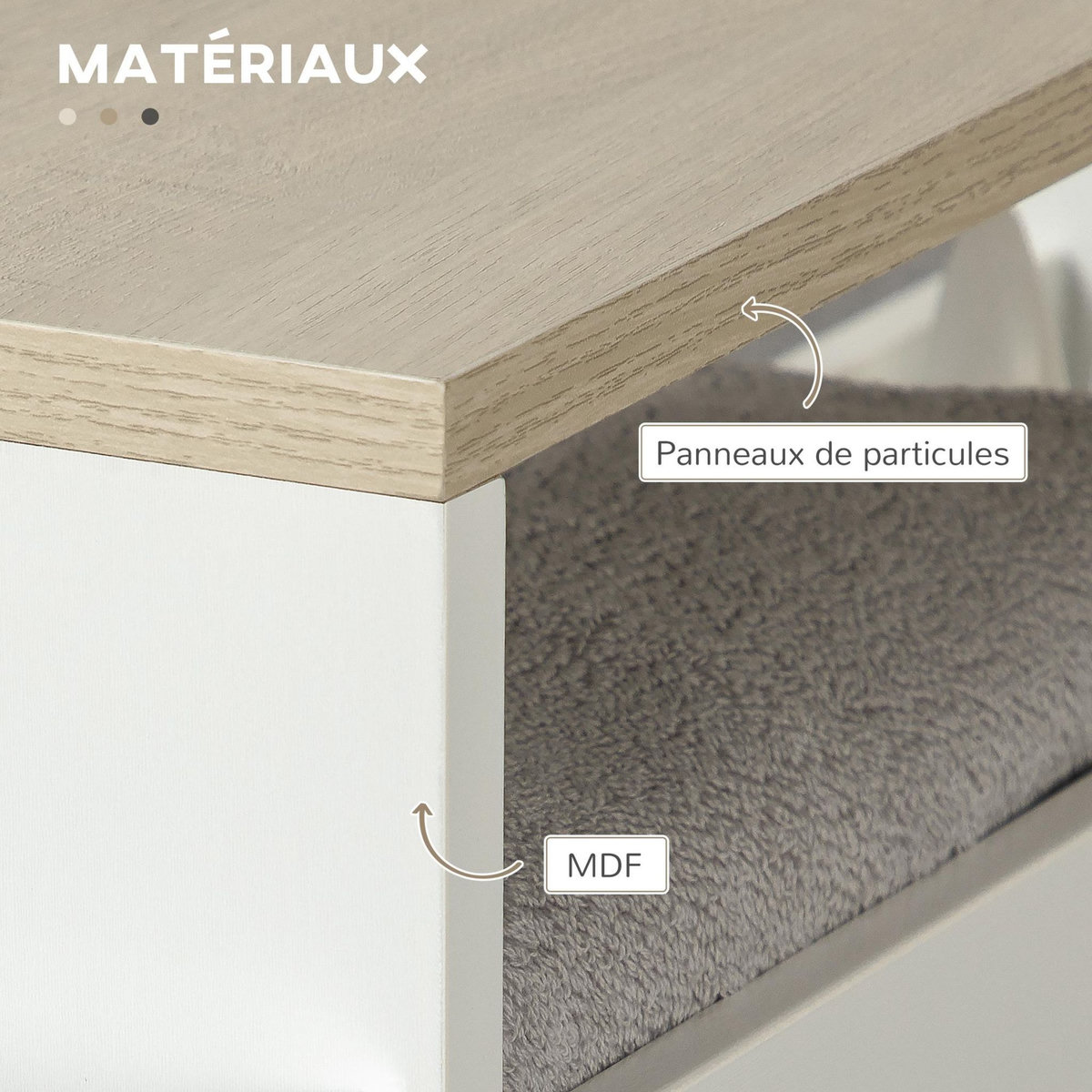 KLEANKIN Meuble bas colonne rangement salle de bain à roulettes 3 niveaux dim. 48L x 15l x 80H cm MDF panneaux blanc aspect chêne clair