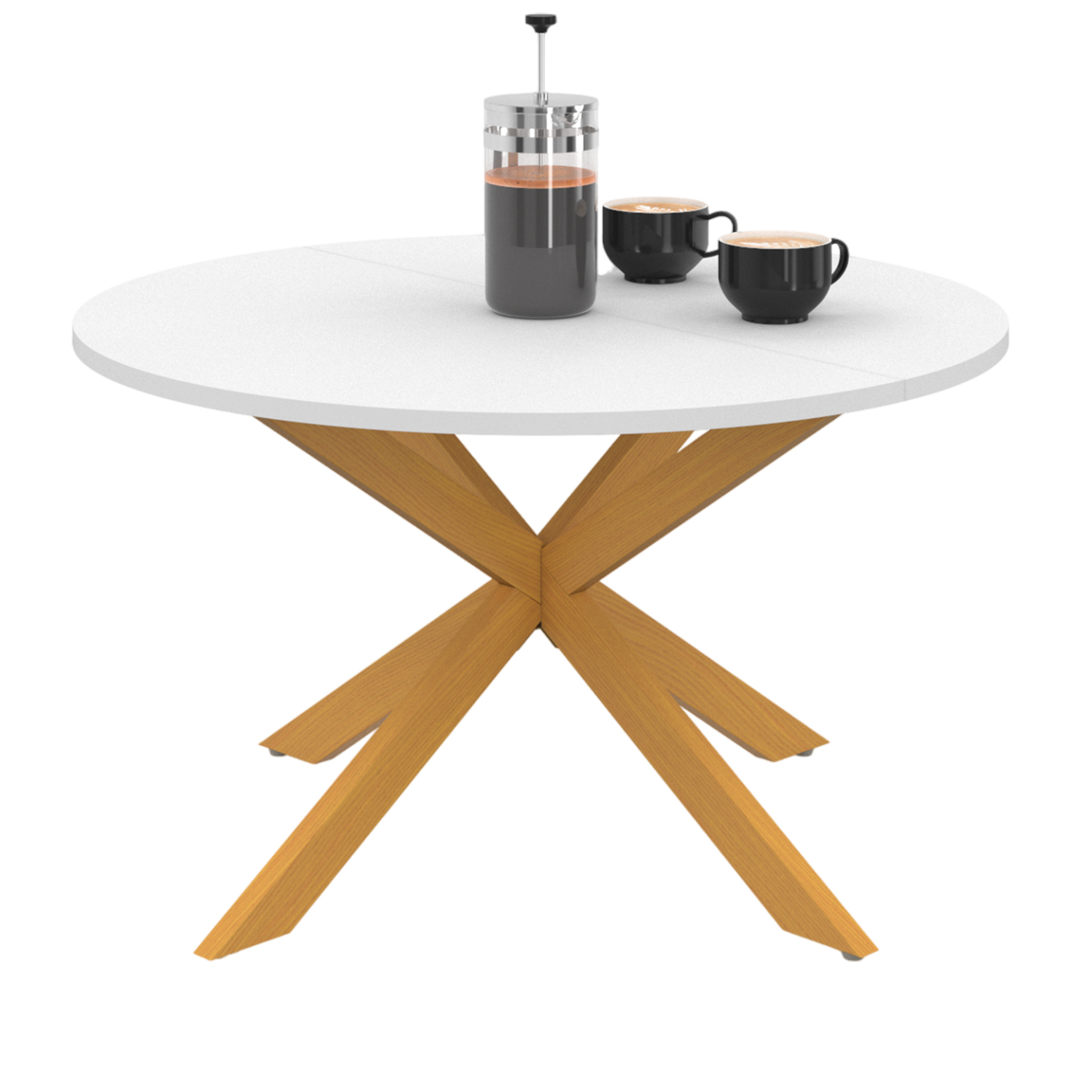 ID MARKET Table basse gisele ronde 70 cm pied araignée plateau blanc et pied effet bois