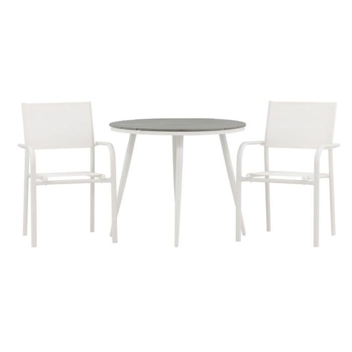 Paris Prix Ensemble Table de Jardin & 2 Chaises  Break & Santorini  90cm Gris & Blanc