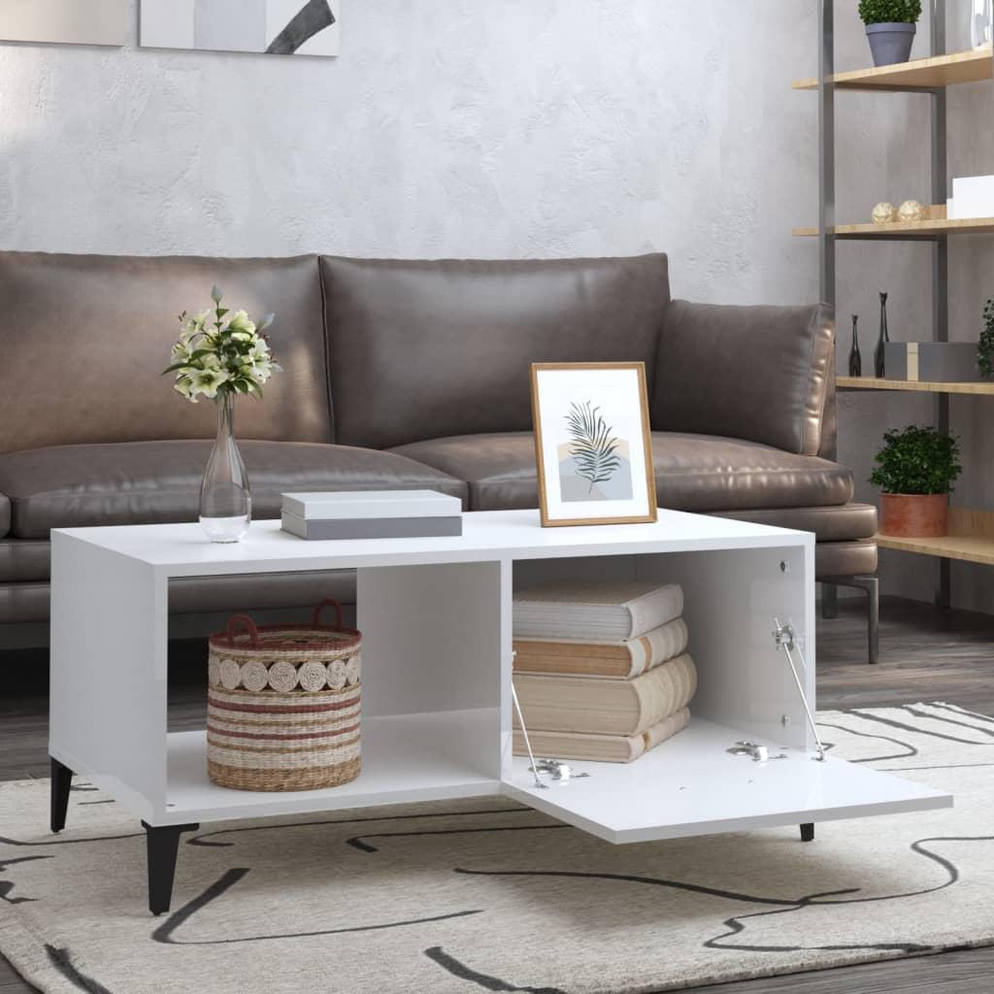 Voir la diapositive 3 : VIDAXL Table basse Blanc brillant 90x50x40 cm Bois d'ingenierie