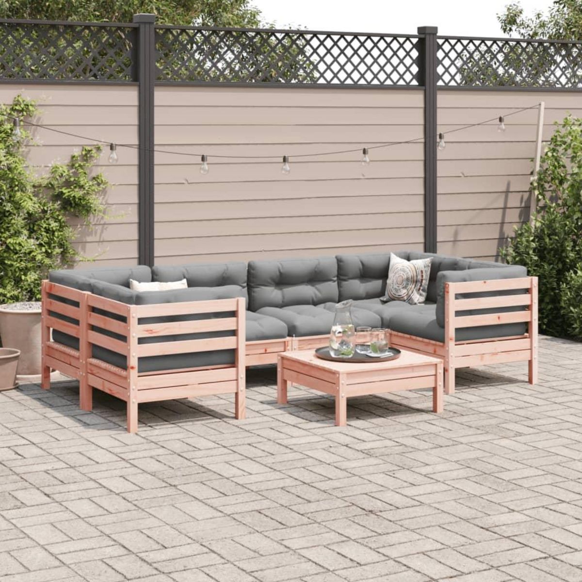 VIDAXL Salon de jardin 7 pcs et coussins bois massif sapin de douglas