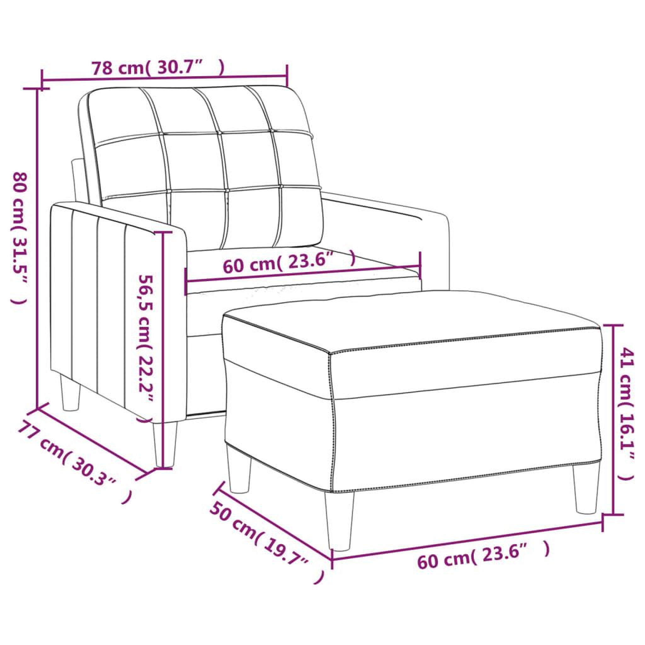 Voir la diapositive 6 : VIDAXL Fauteuil avec repose-pied Noir 60 cm Tissu