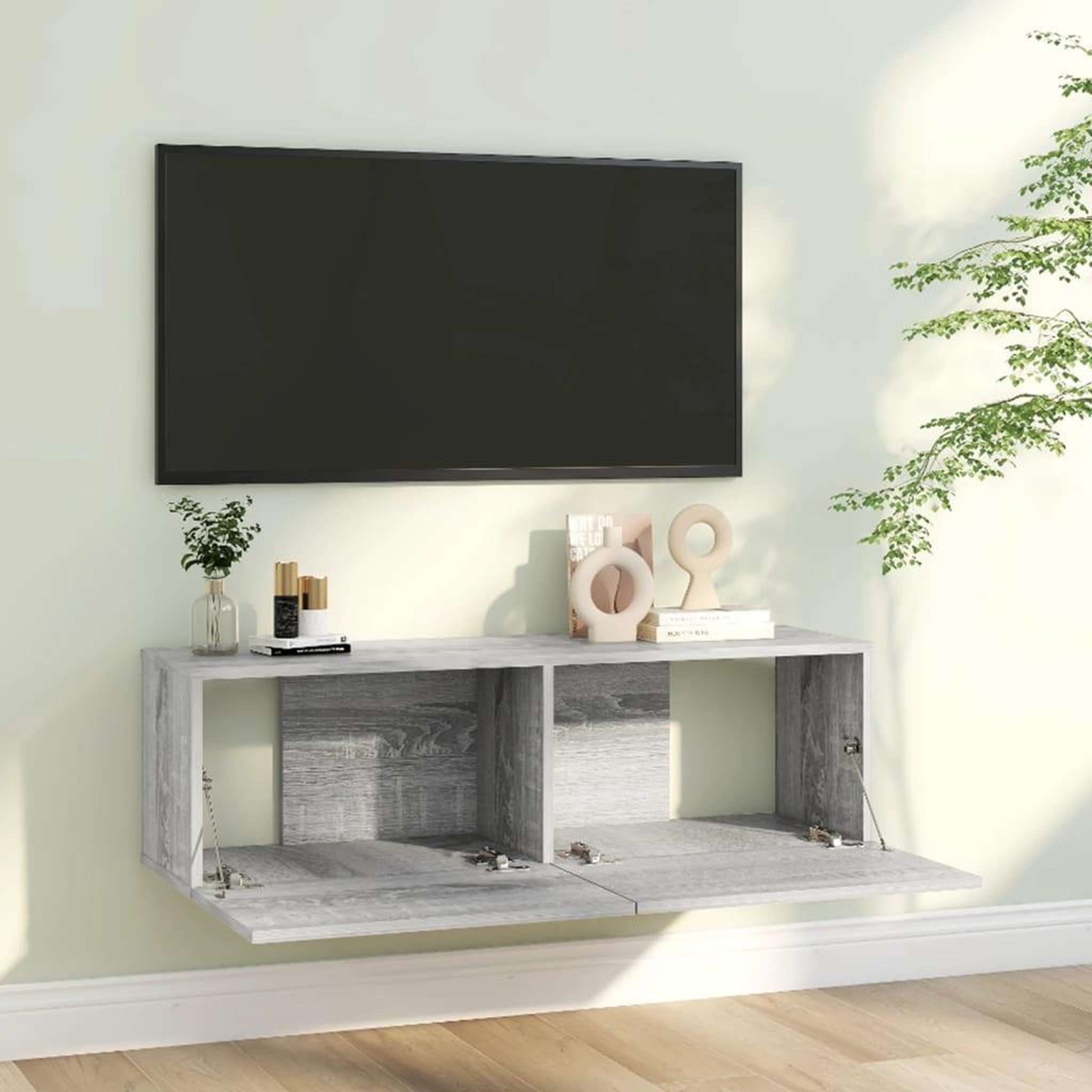 Voir la diapositive 3 : VIDAXL Armoire murale TV Sonoma gris 100x30x30 cm Bois d'ingenierie
