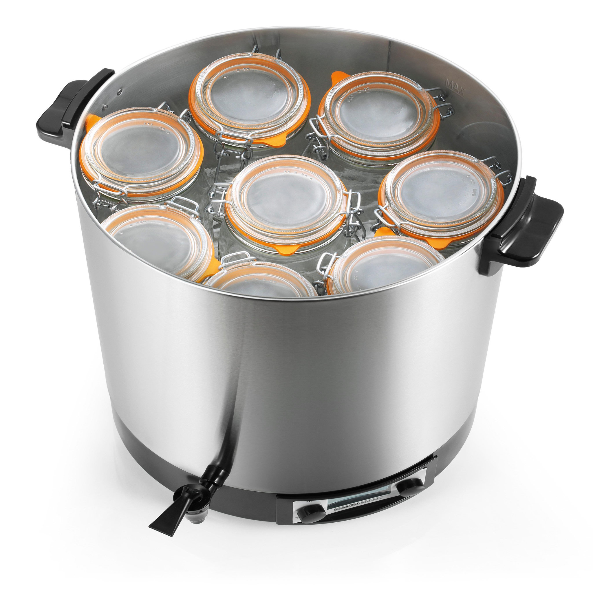 Voir la diapositive 3 : NATURE & SAVEURS Stérilisateur de bocaux électrique cuve inox avec robinet et minuteur 45l 2500w - ns st45ina