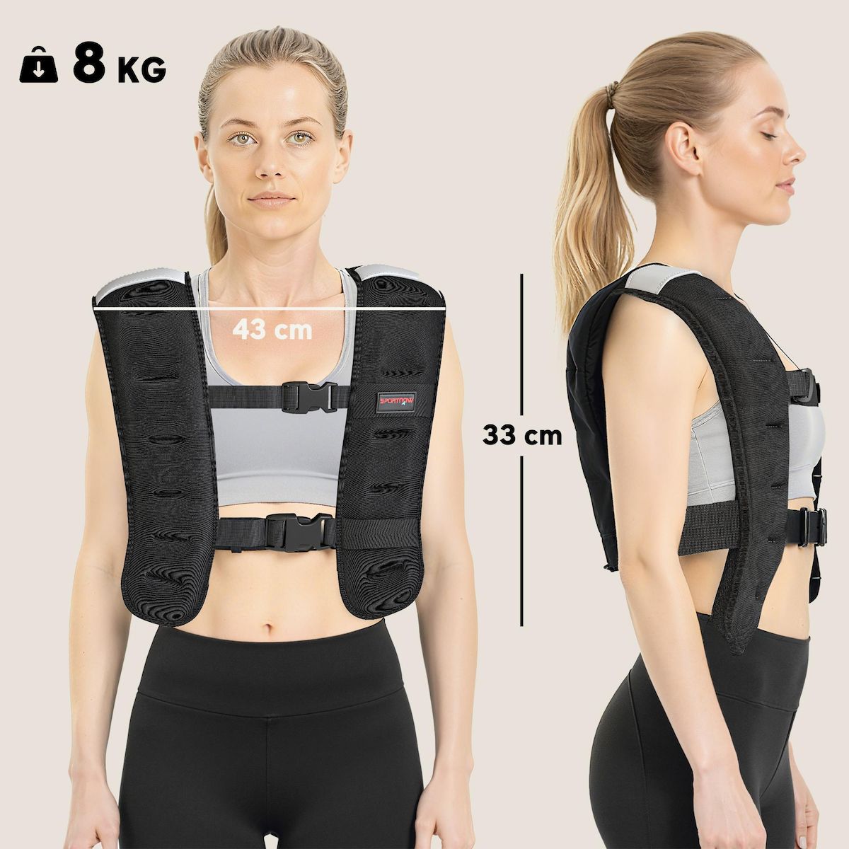HOMCOM Gilet lesté veste lestée 8 Kg max. sangles réglables bandes réfléchissantes néoprène noir