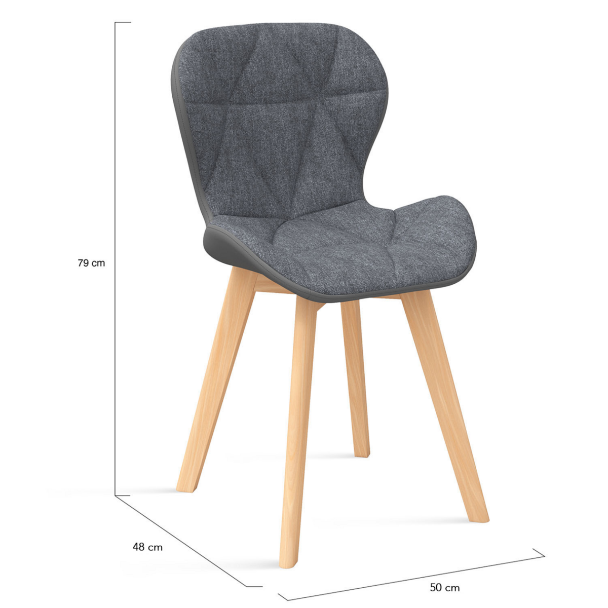 ID MARKET Lot de 4 chaises ROXANE bi-matière en tissu et PU grises pour salle à manger