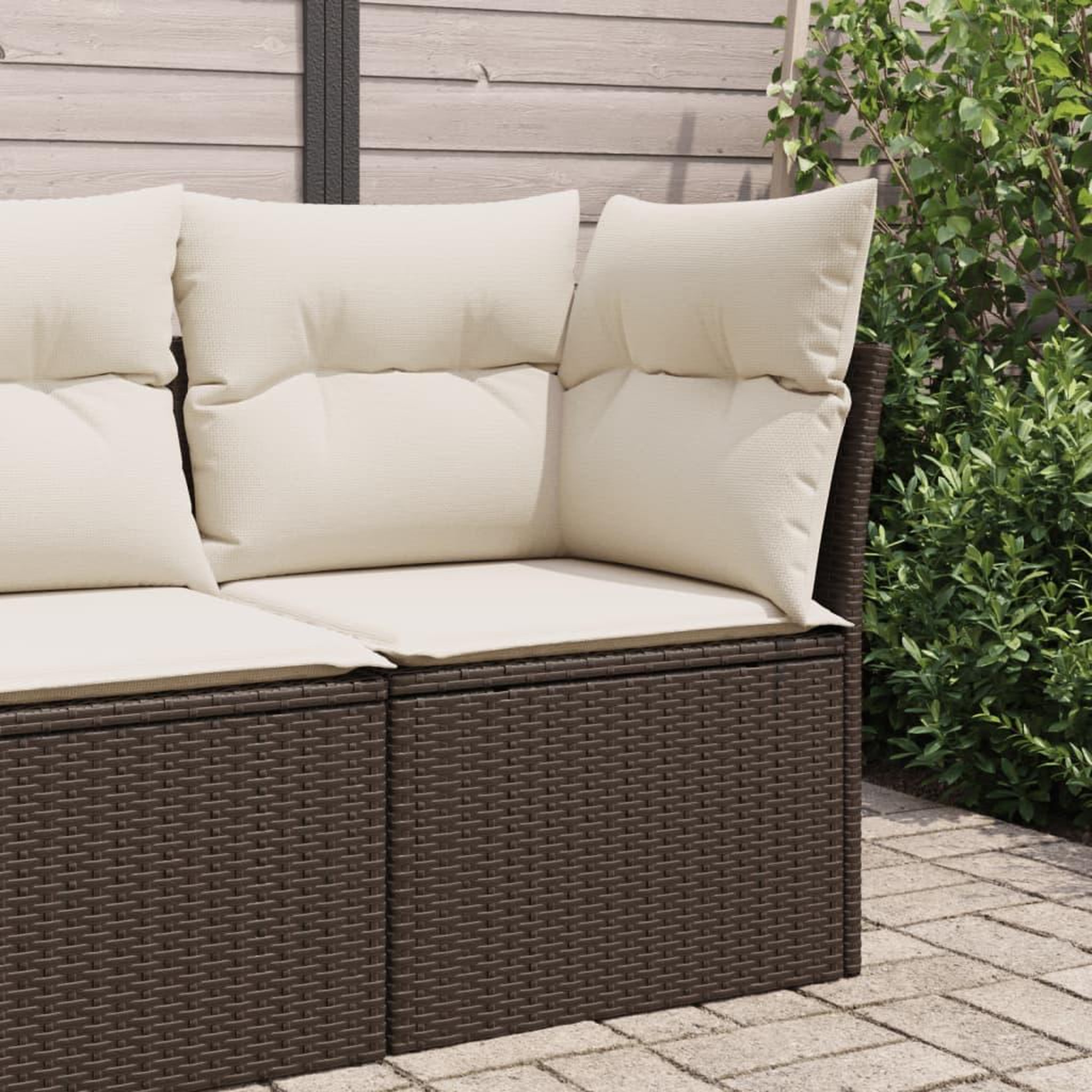 VIDAXL Canape d'angle de jardin avec coussins marron resine tressee