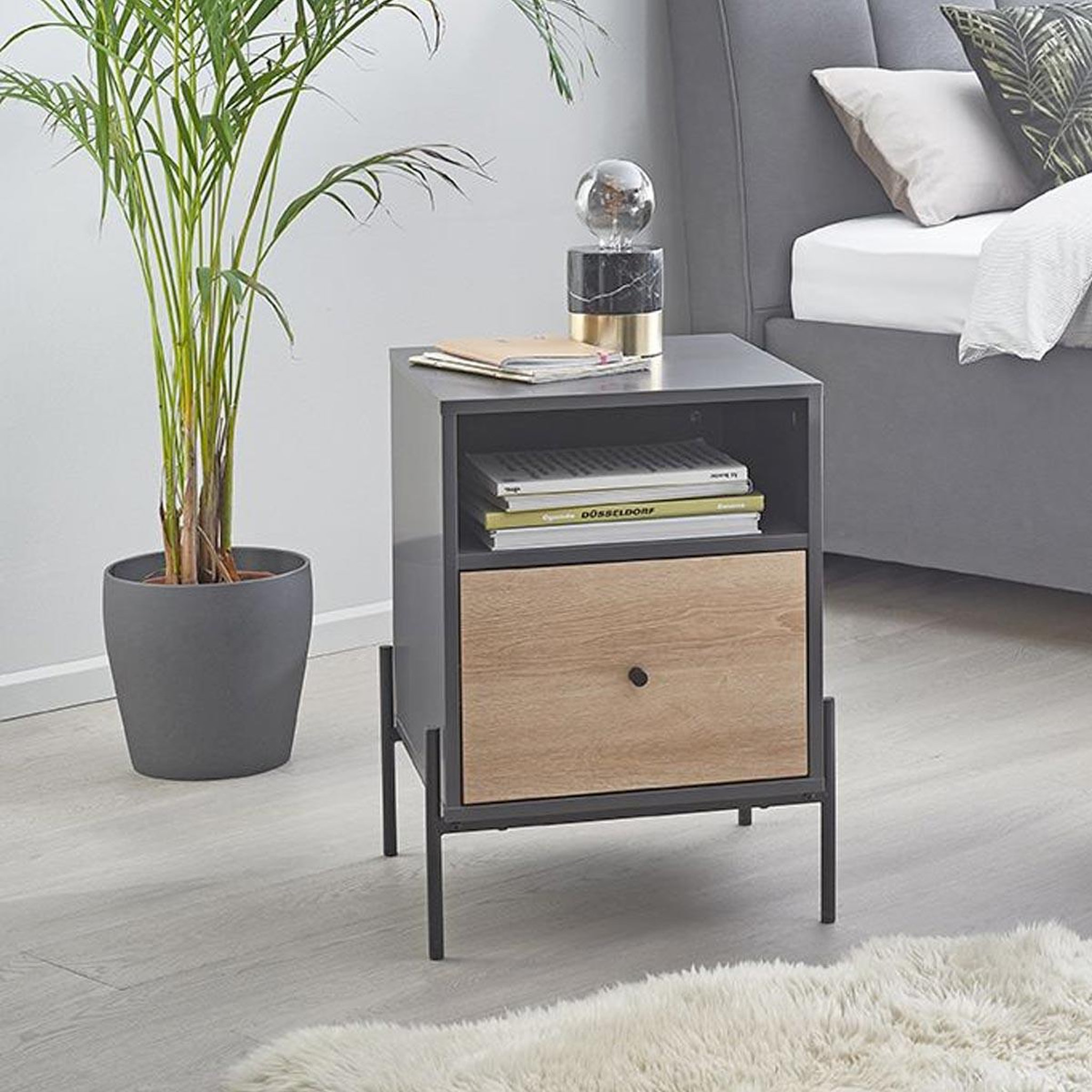 Voir la diapositive 4 : Paris Prix Table de chevet 1 tiroir  ali  60cm anthracite & naturel
