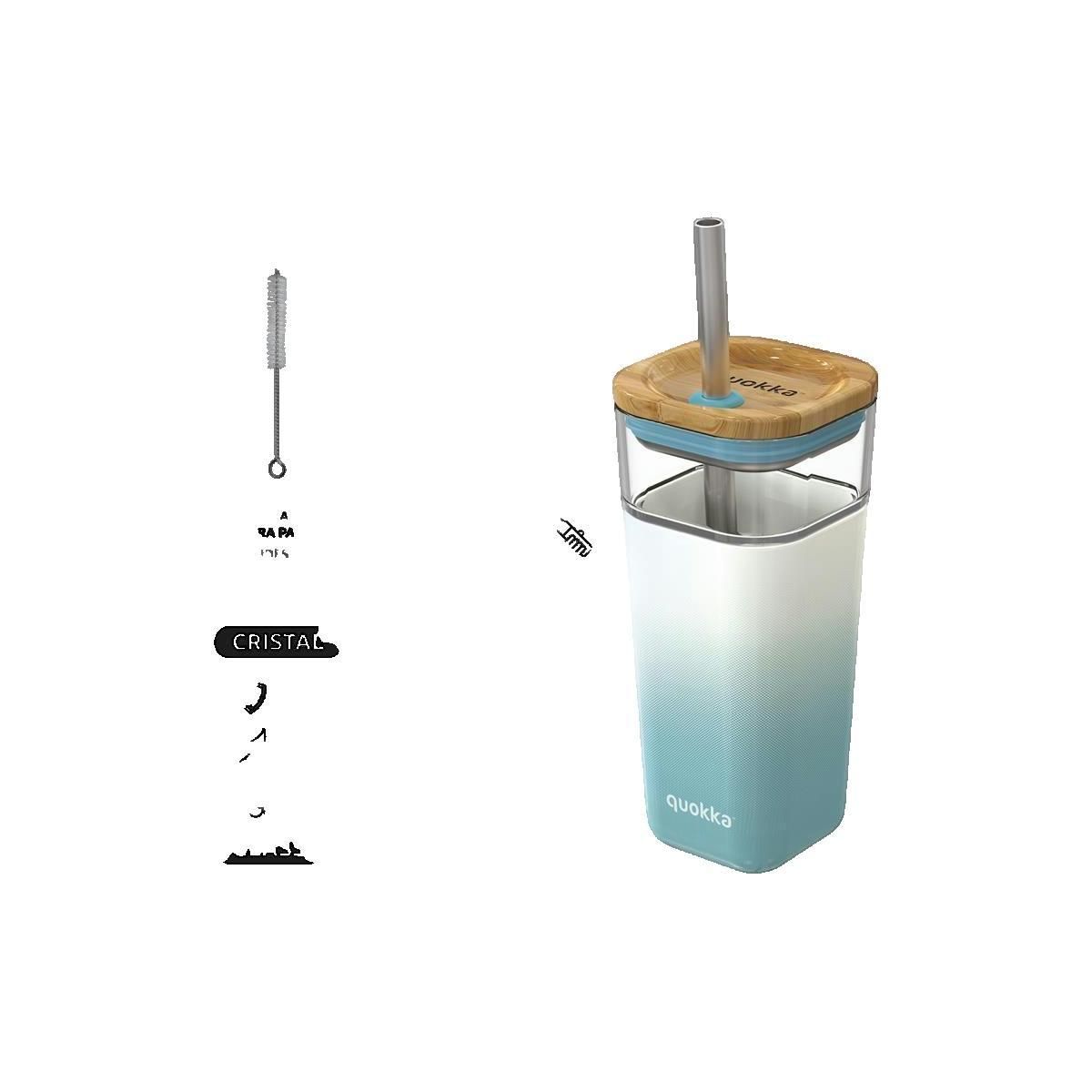 QUOKKA Gobelet Quokka 540 ml bleu sarcelle avec couvercle bambou et paille inox