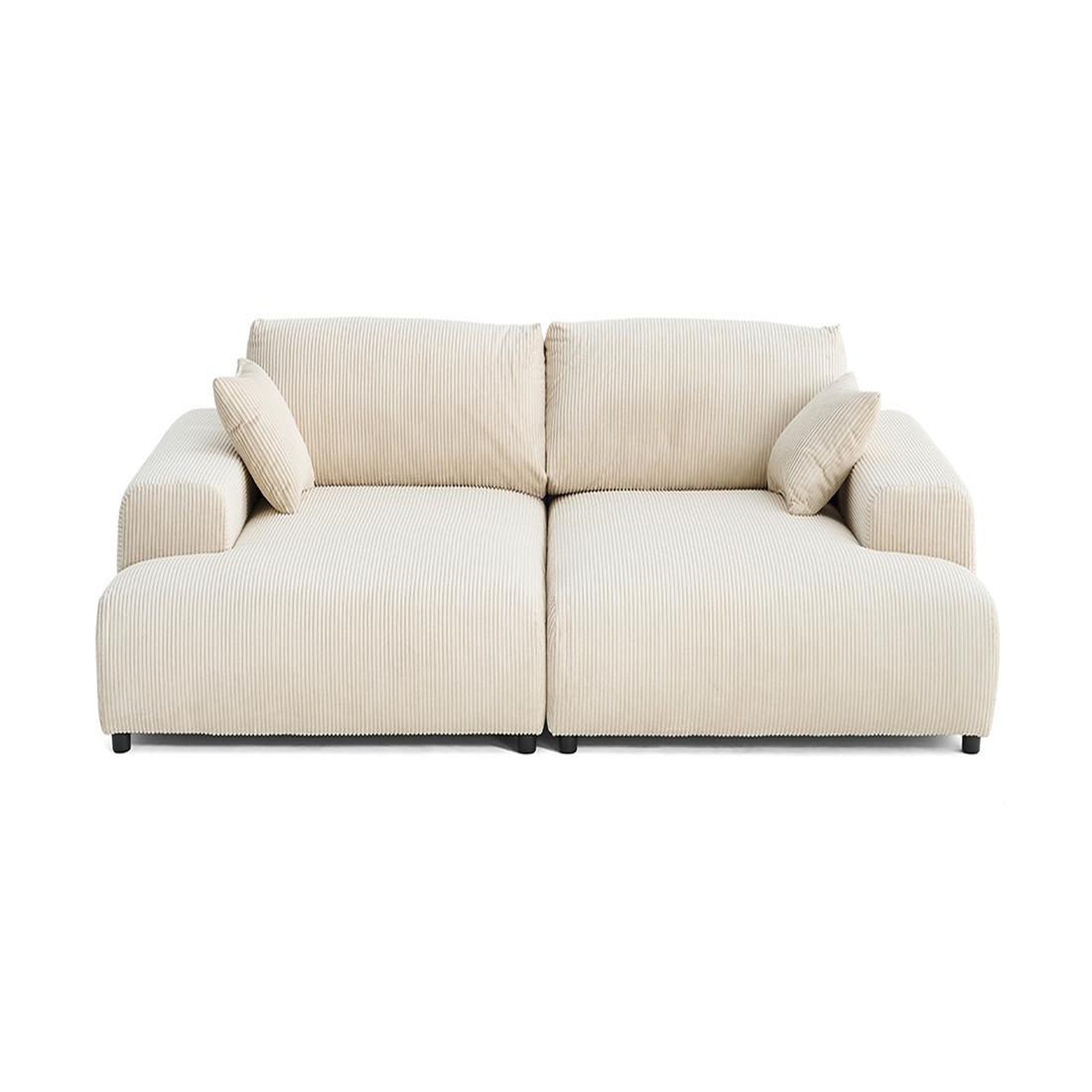 BEST MOBILIER Garance - canapé droit 4 places double méridienne - assise profonde - en velours côtelé. Coloris disponibles : Gris, Vert, Orange, Bleu, Beige