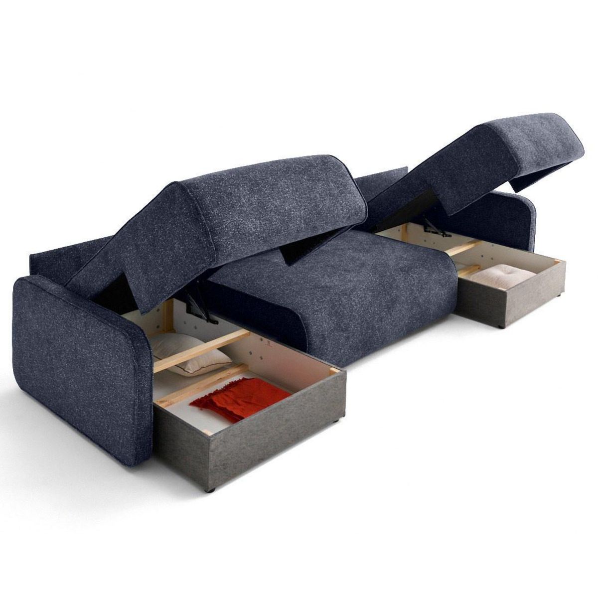 LISA DESIGN Apolline - canapé panoramique en u 7 places convertible avec coffres en tissu moucheté