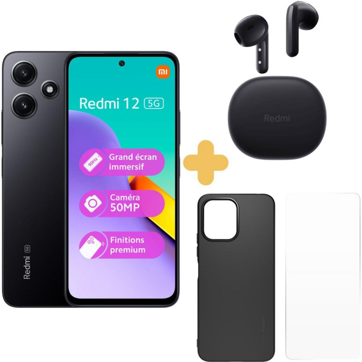 XIAOMI Smartphone Pack Redmi 12+Buds4 Lite+Coque+VT