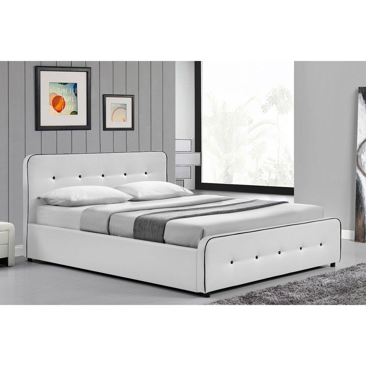 CONCEPT USINE Lit London - Structure de lit capitonnée Blanc avec coffre de rangement intégré - 140x190 cm